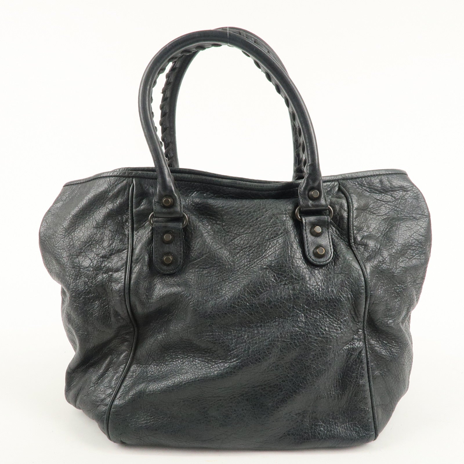 BALENCIAGA Leather The Sunday Tote Hand Bag Dark Gray 228750