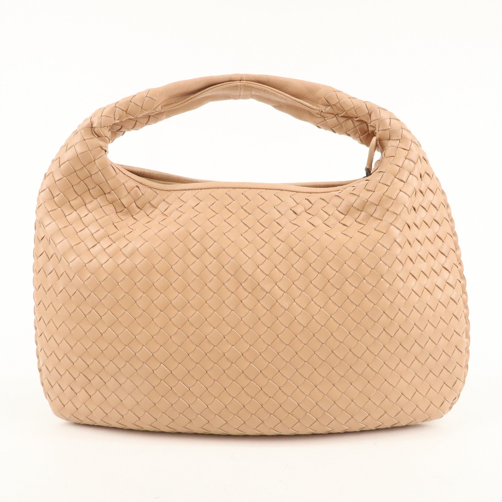 BOTTEGA VENETA Hobo Intrecciato Leather Shoulder Bag Pink Beige