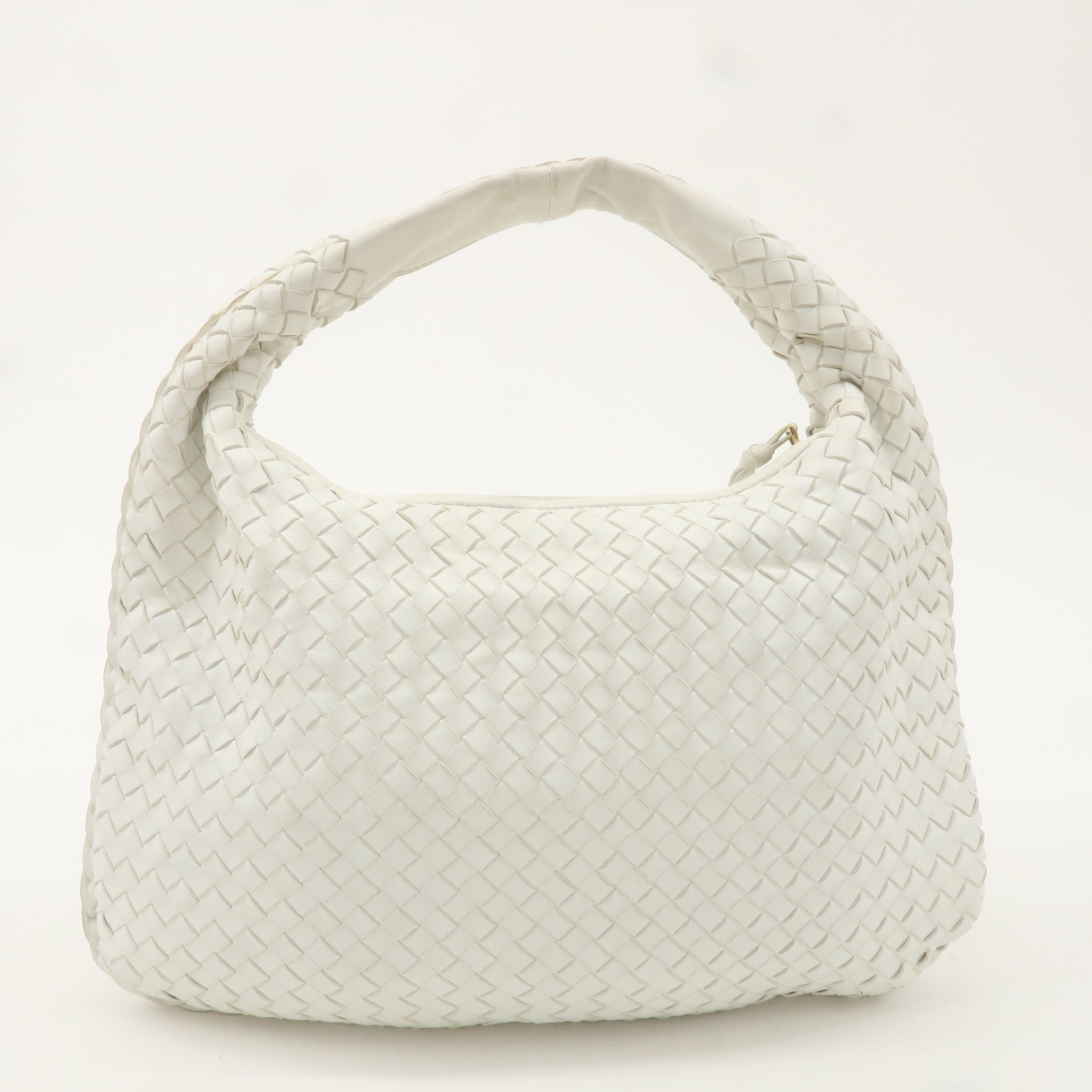 BOTTEGA VENETA Hobo Intrecciato Leather Shoulder Bag White 115653