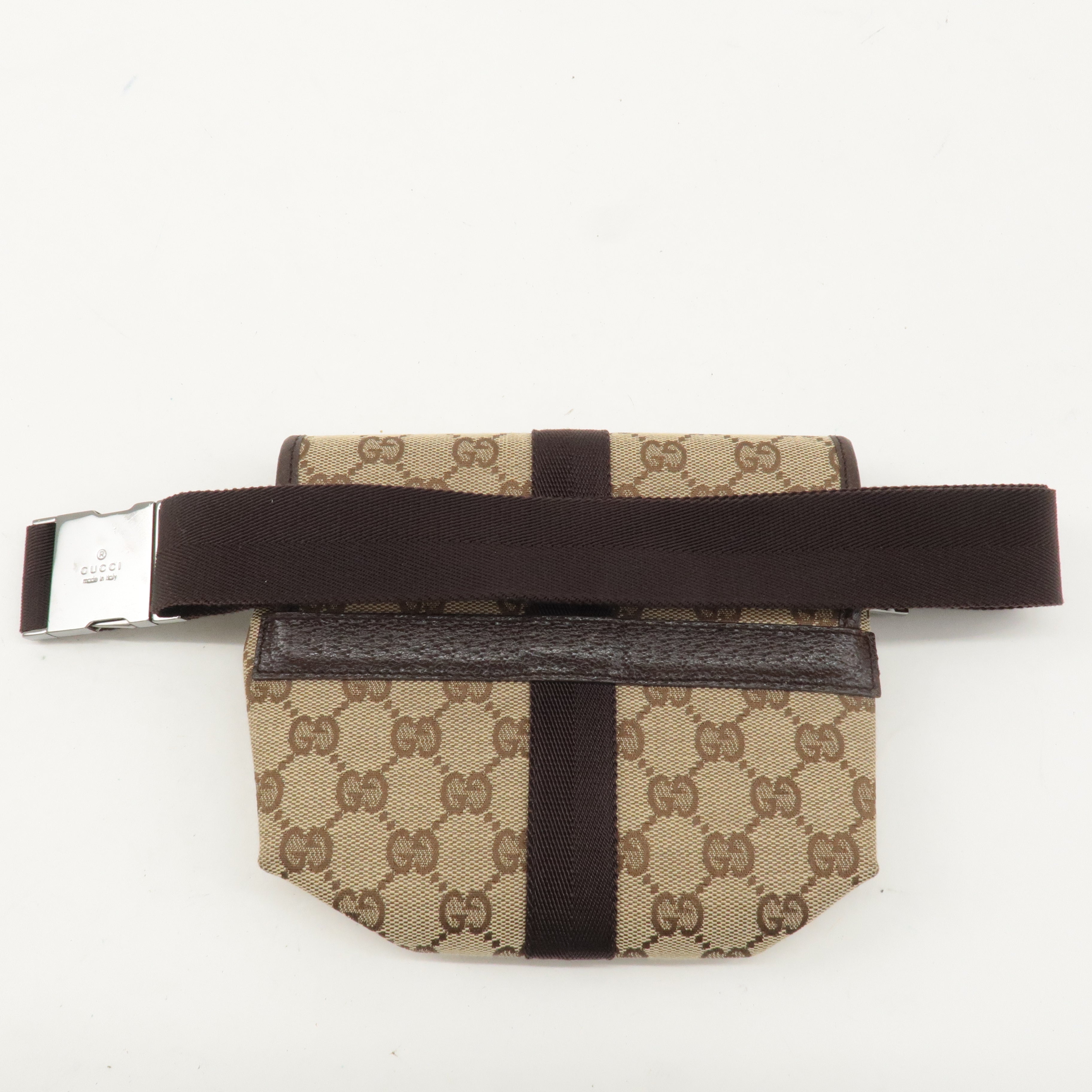 GUCCI GG Canvas Leather Waist Bag Body Bag Beige Brown 121336