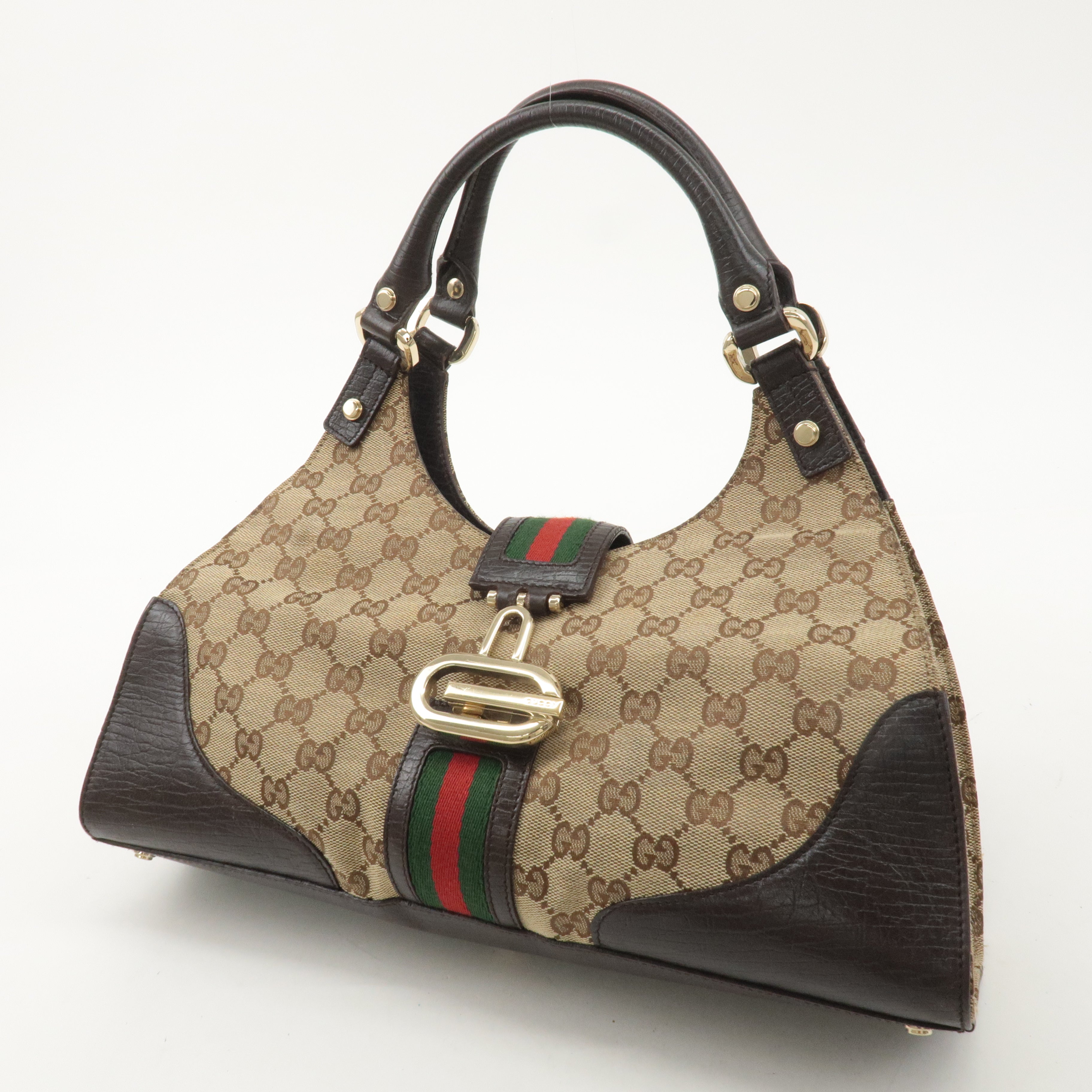 GUCCI Sherry GG Canvas Leather Shoulder Bag Beige Brown 130995