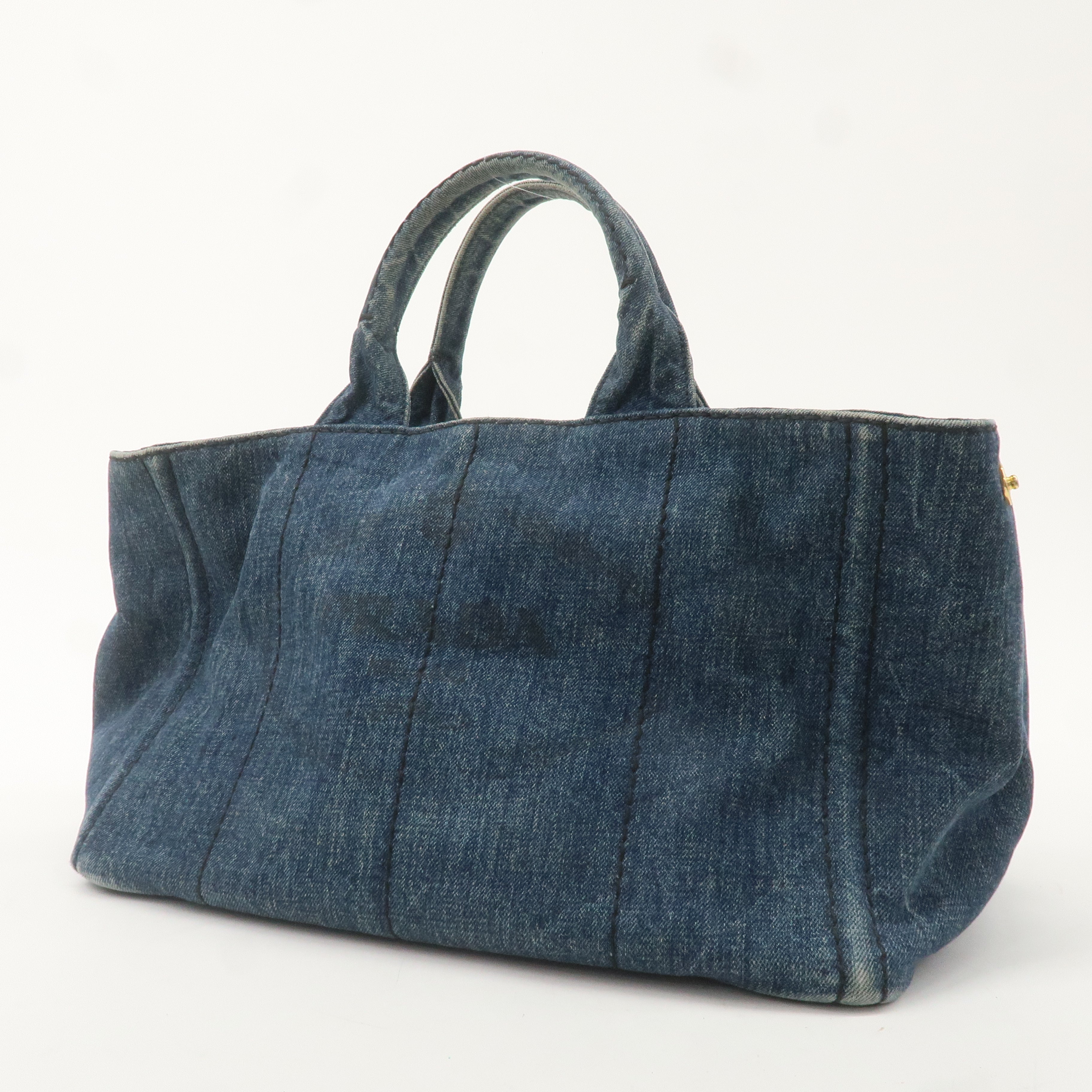 PRADA Logo Canapa Denim Tote bag Hand Bag Blue B1877B