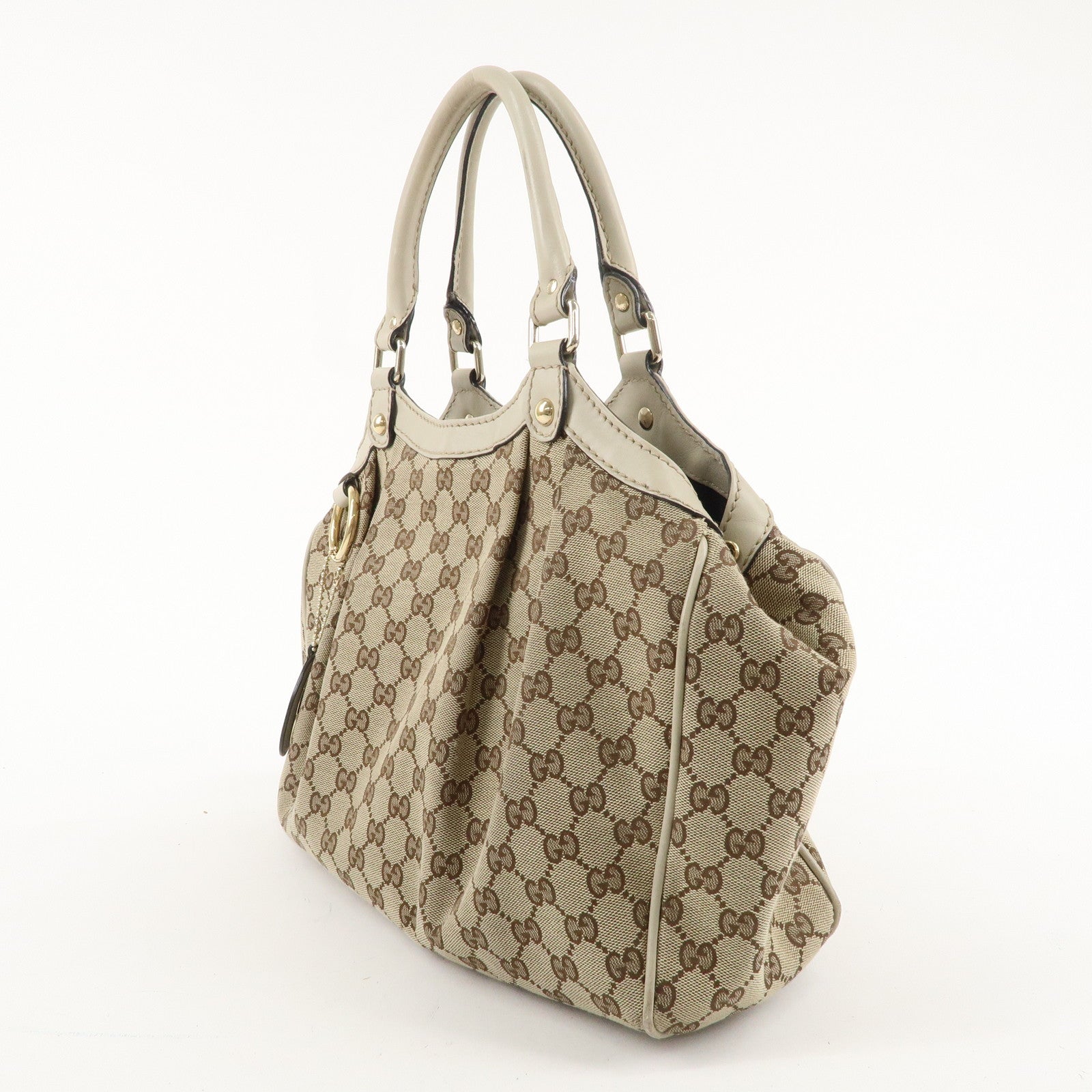 GUCCI Sukey GG Canvas Leather Hand Bag Beige Ivory 211944