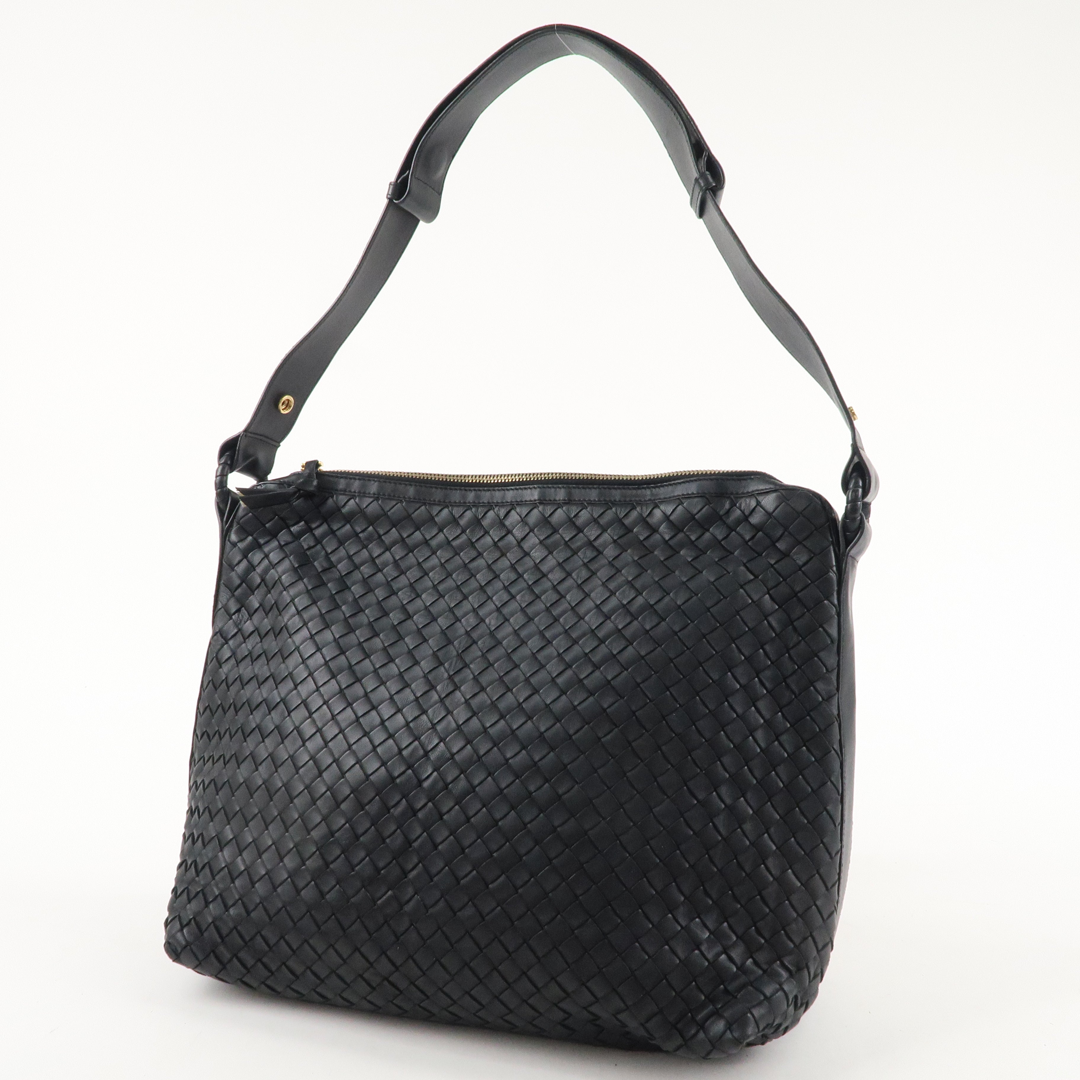 BOTTEGA VENETA Intrecciato Leather Shoulder Bag Black 115658