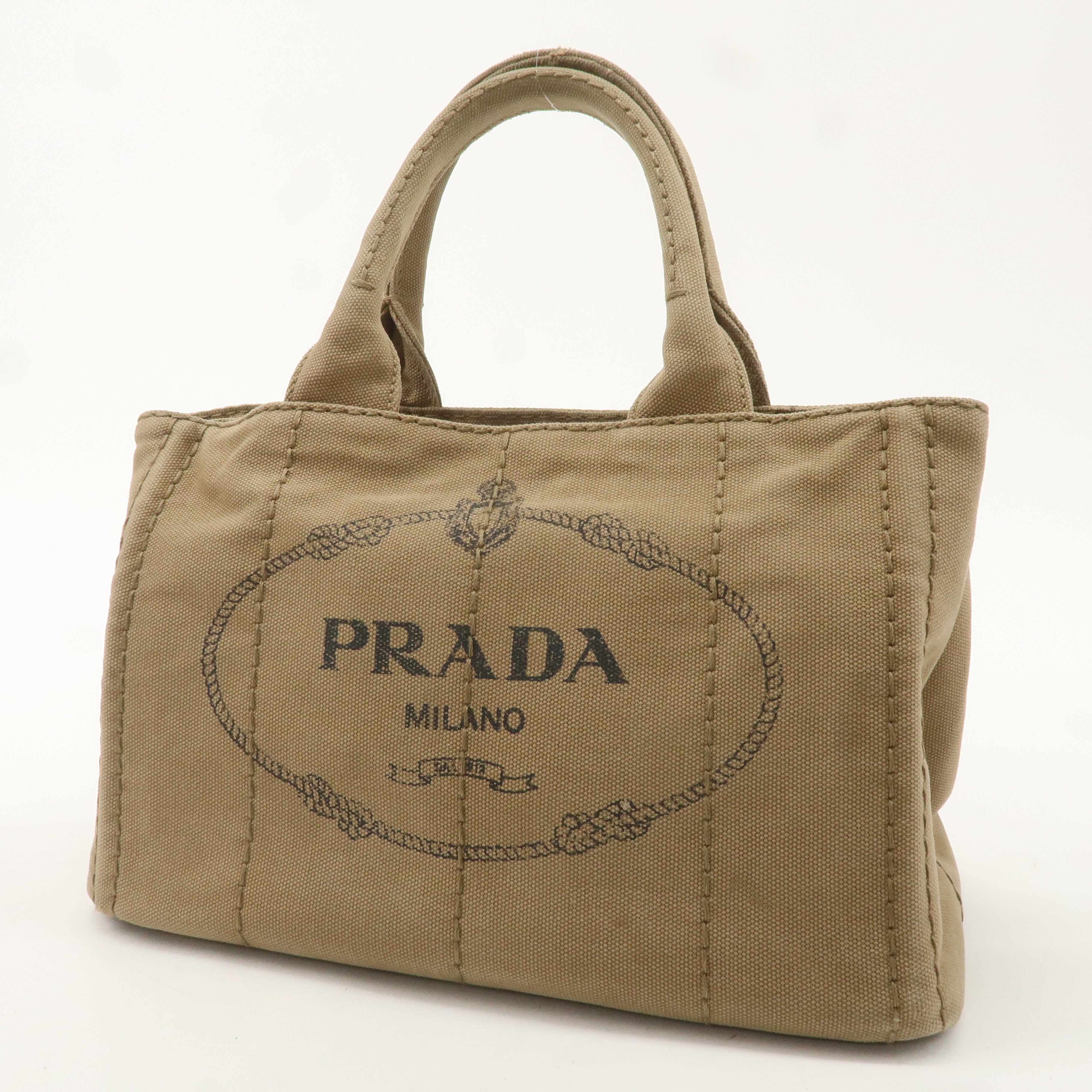 PRADA Logo Canapa Mini Canvas Tote Bag Hand Bag Beige B2439G