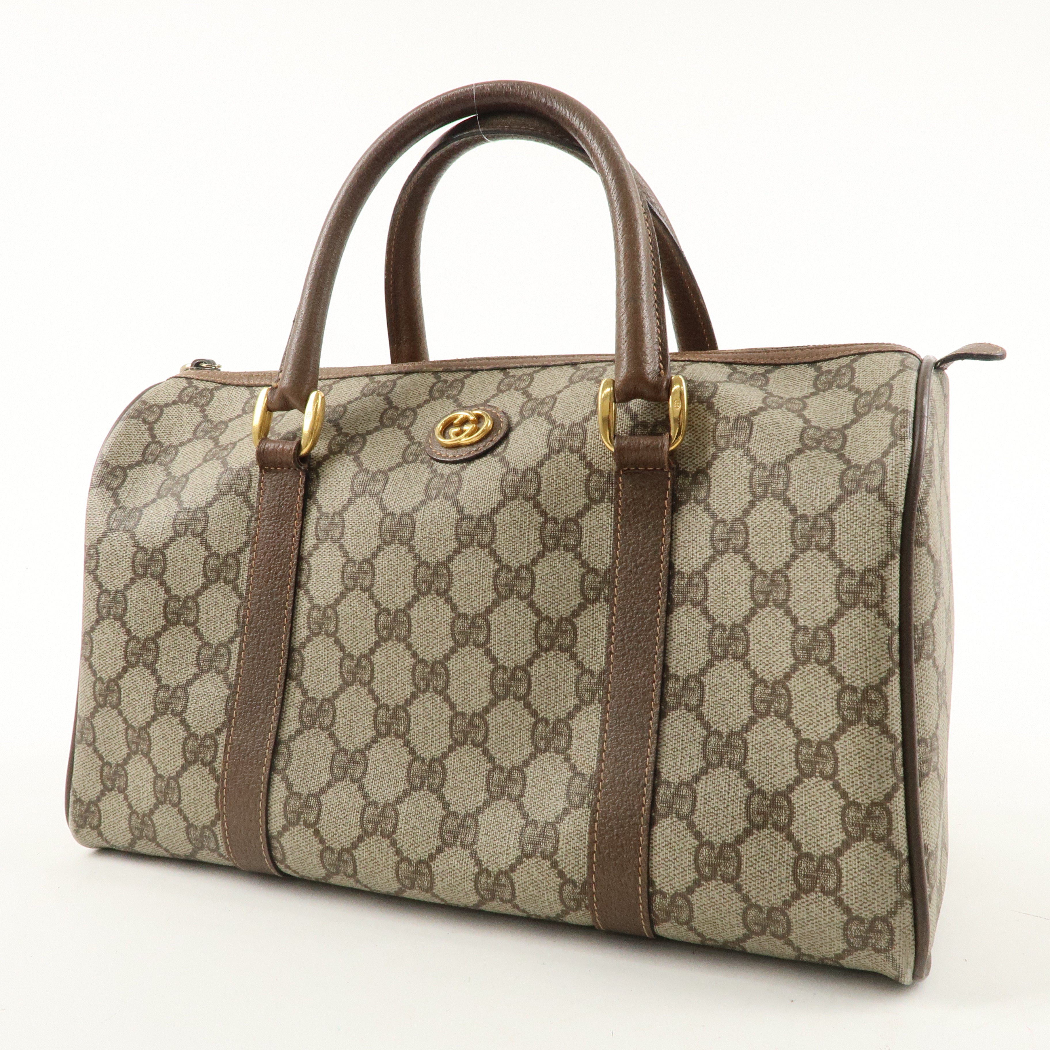 GUCCI Old Gucci GG Plus Leather Boston Bag Beige Brown 002.39