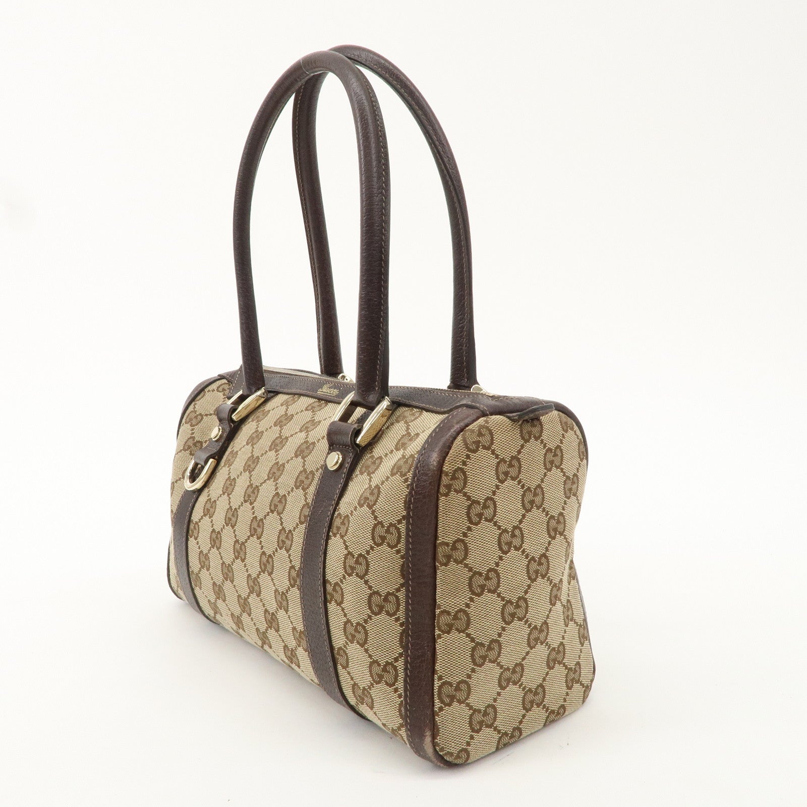 GUCCI Abbey GG Canvas Leather Mini Boston Bag Beige Brown 130942