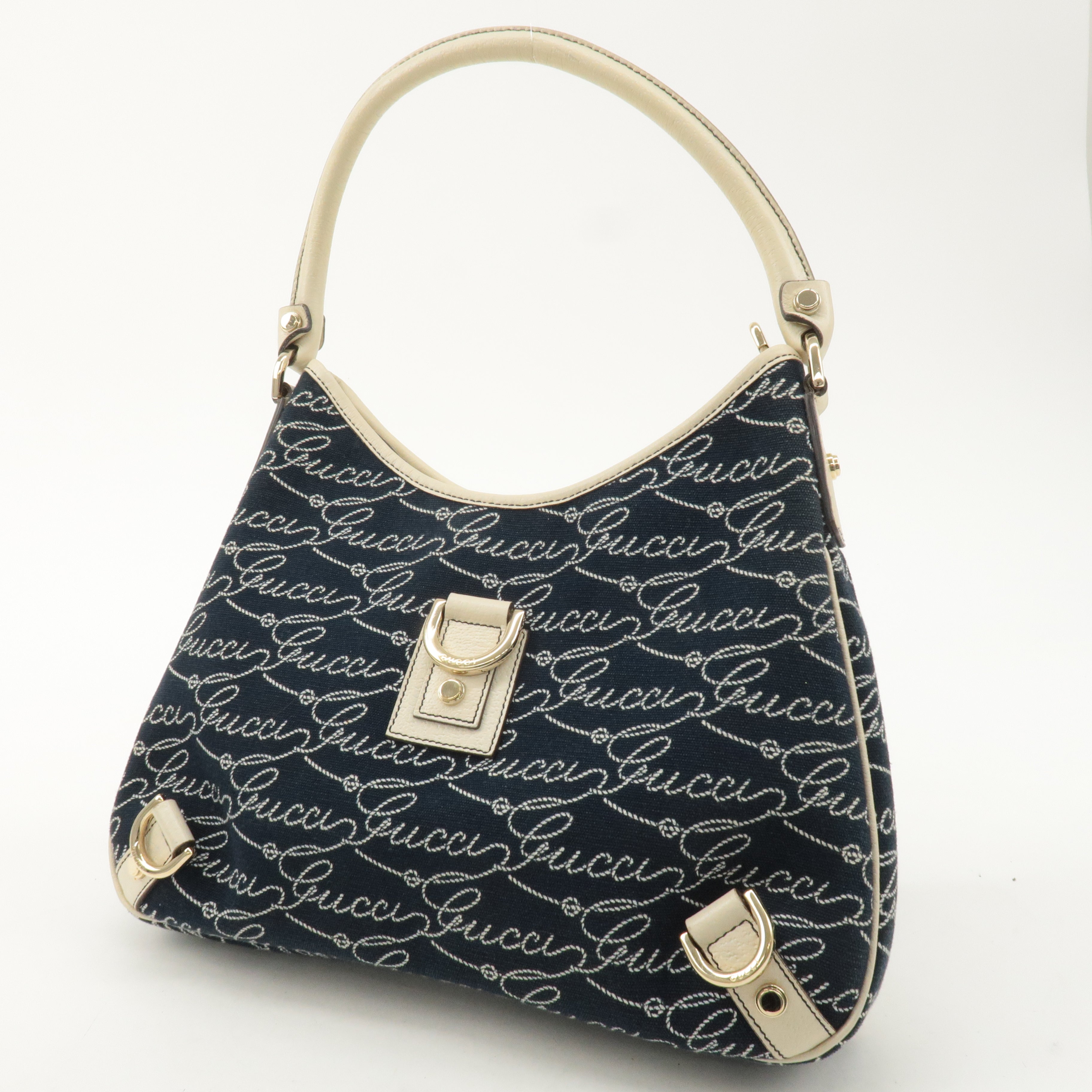 GUCCI Abbey GG Canvas Leather Shoulder Bag Navy Ivory 130738