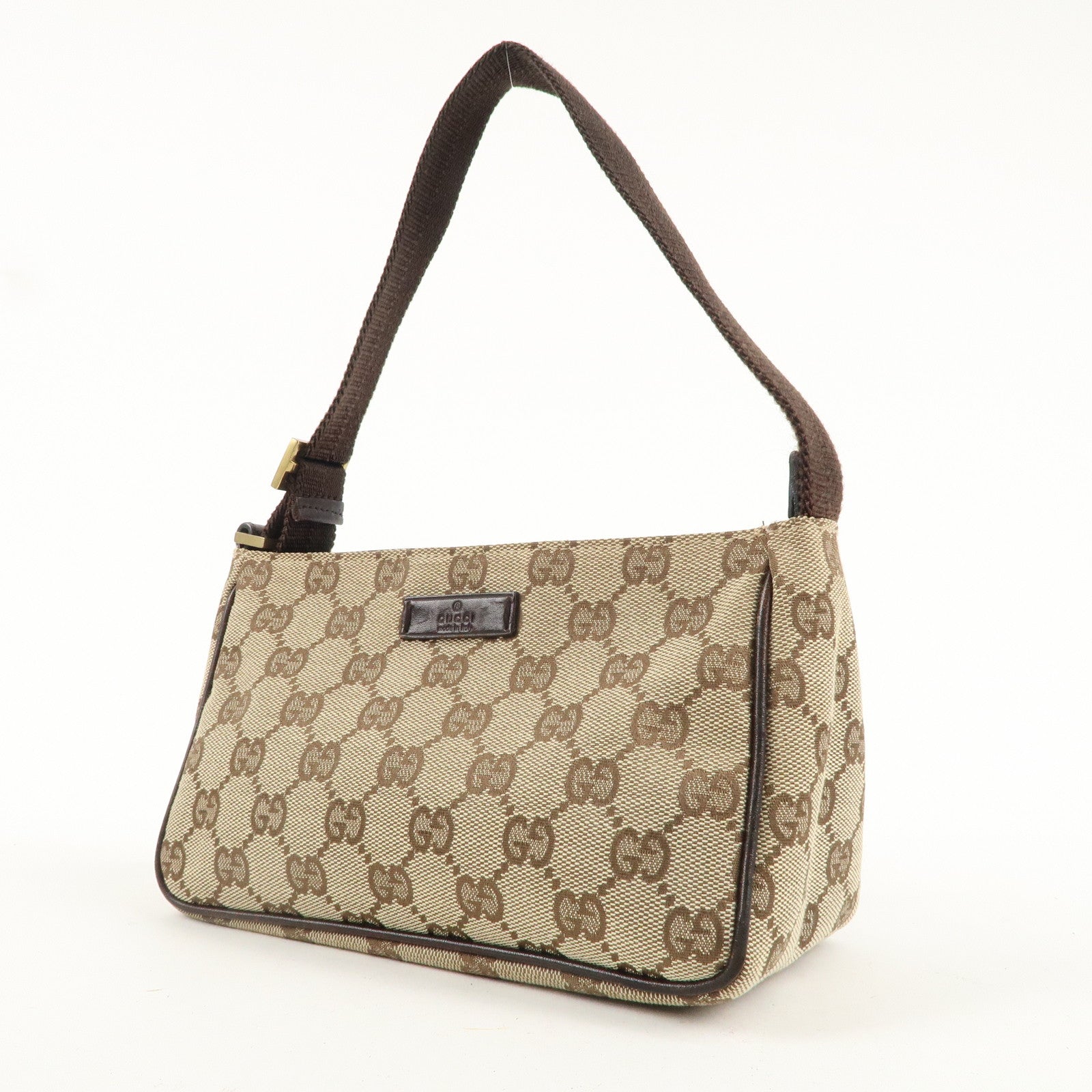 GUCCI GG Canvas Leather Hand Bag Beige Brown 106644