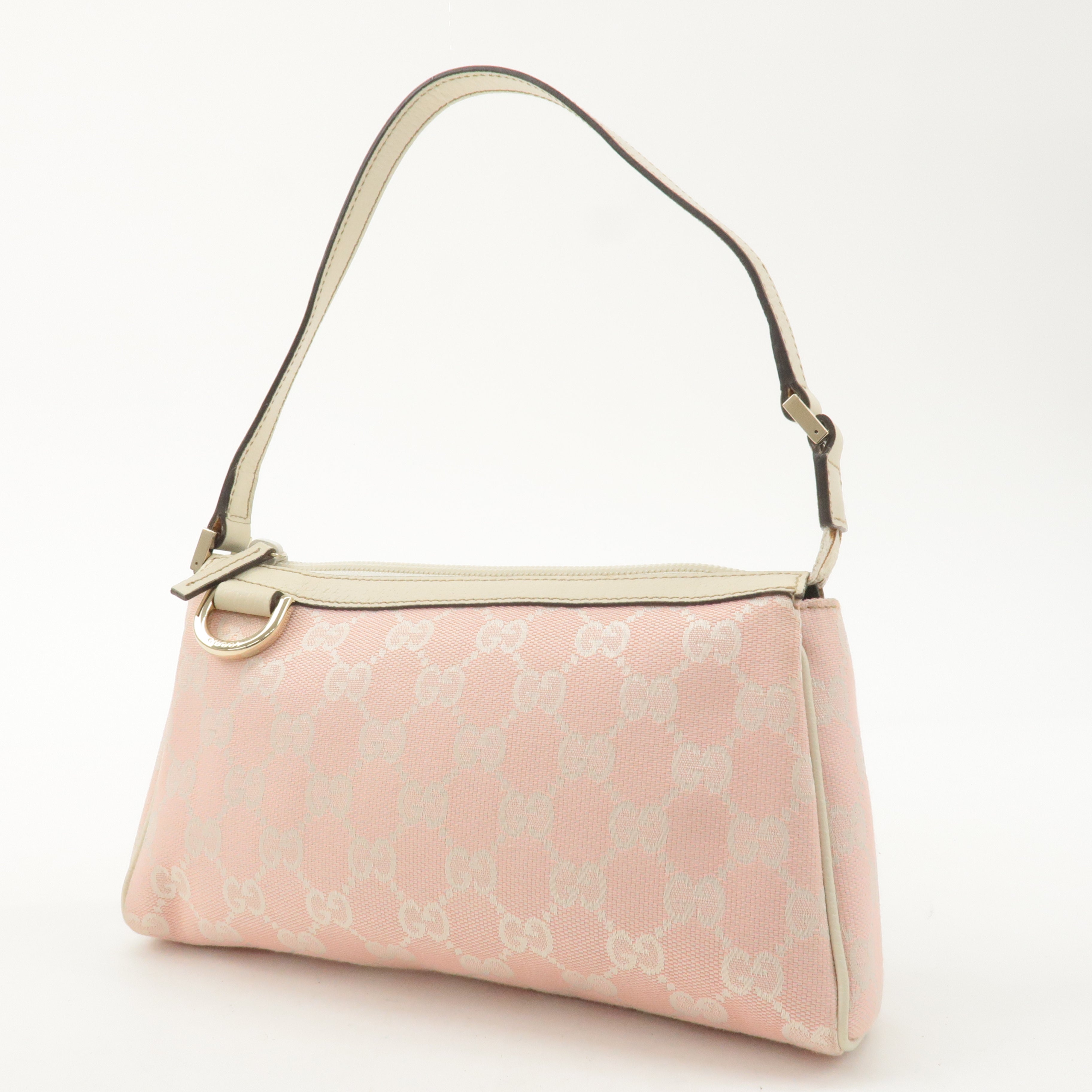 GUCCI Abbey GG Canvas Hand Bag Pouch Beige Pink 145750