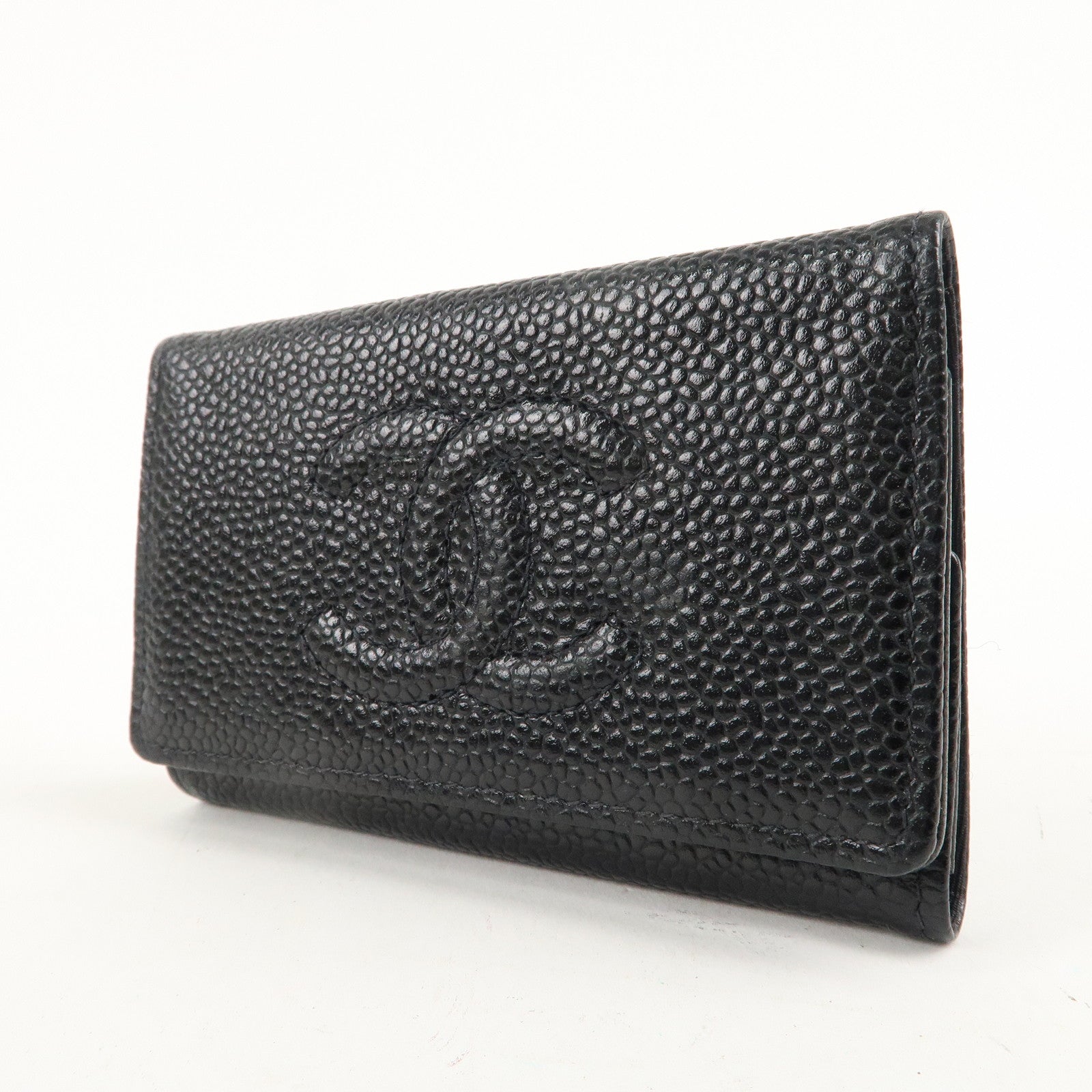 CHANEL Caviar Skin Coco Mark 6 Rings Key Case Key Holder Black