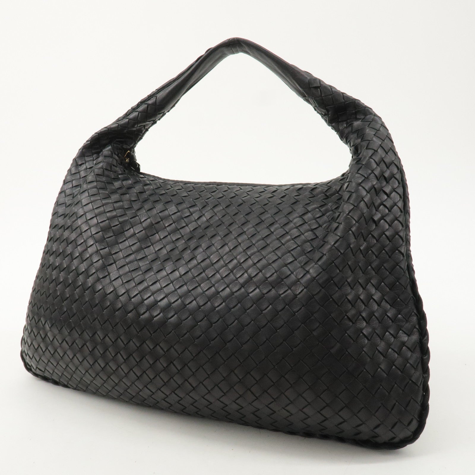 BOTTEGA VENETA Hobo Intrecciato Leather Shoulder Bag Black 115654