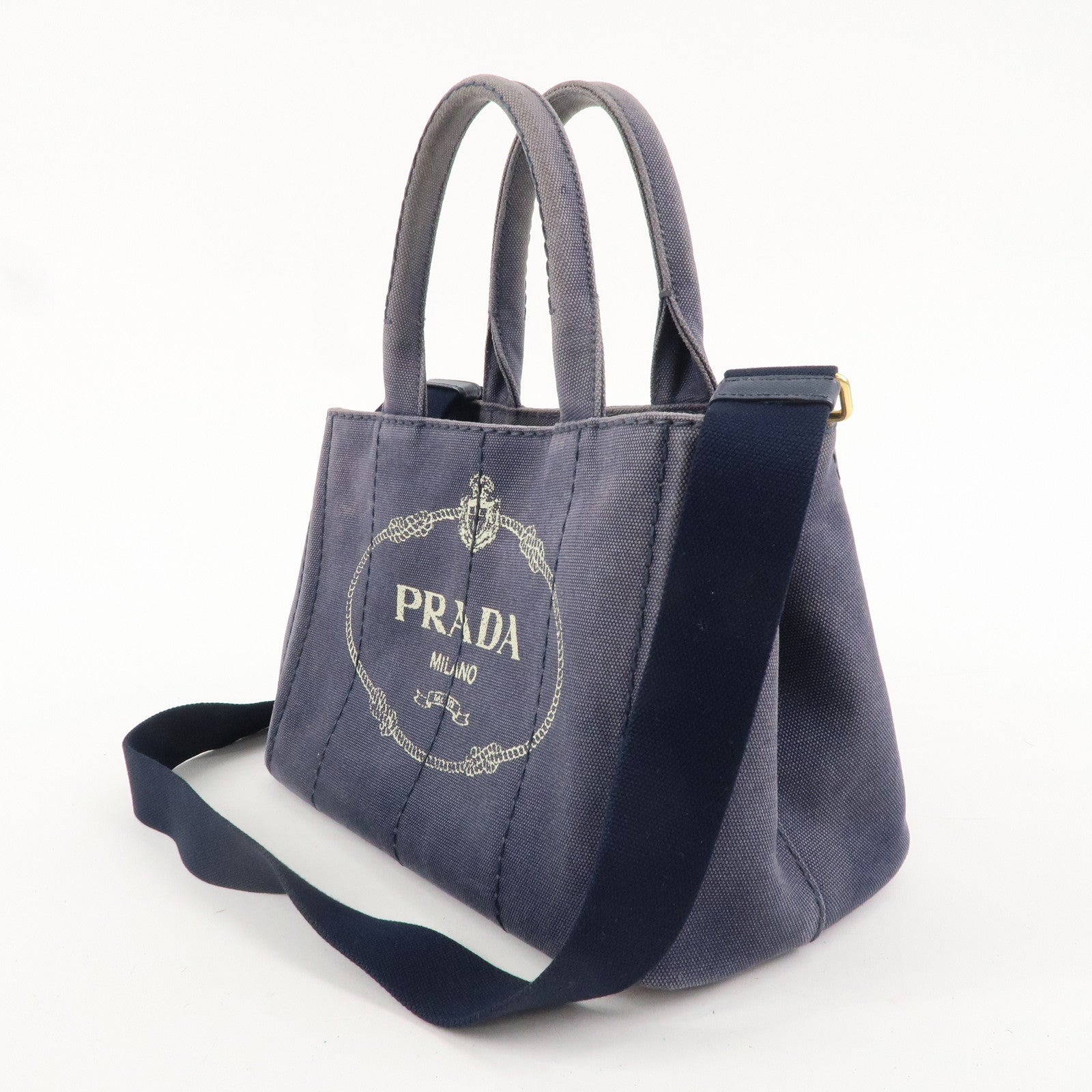 PRADA Logo Canapa Mini Canvas 2Way Bag Hand Bag Navy 1BG439