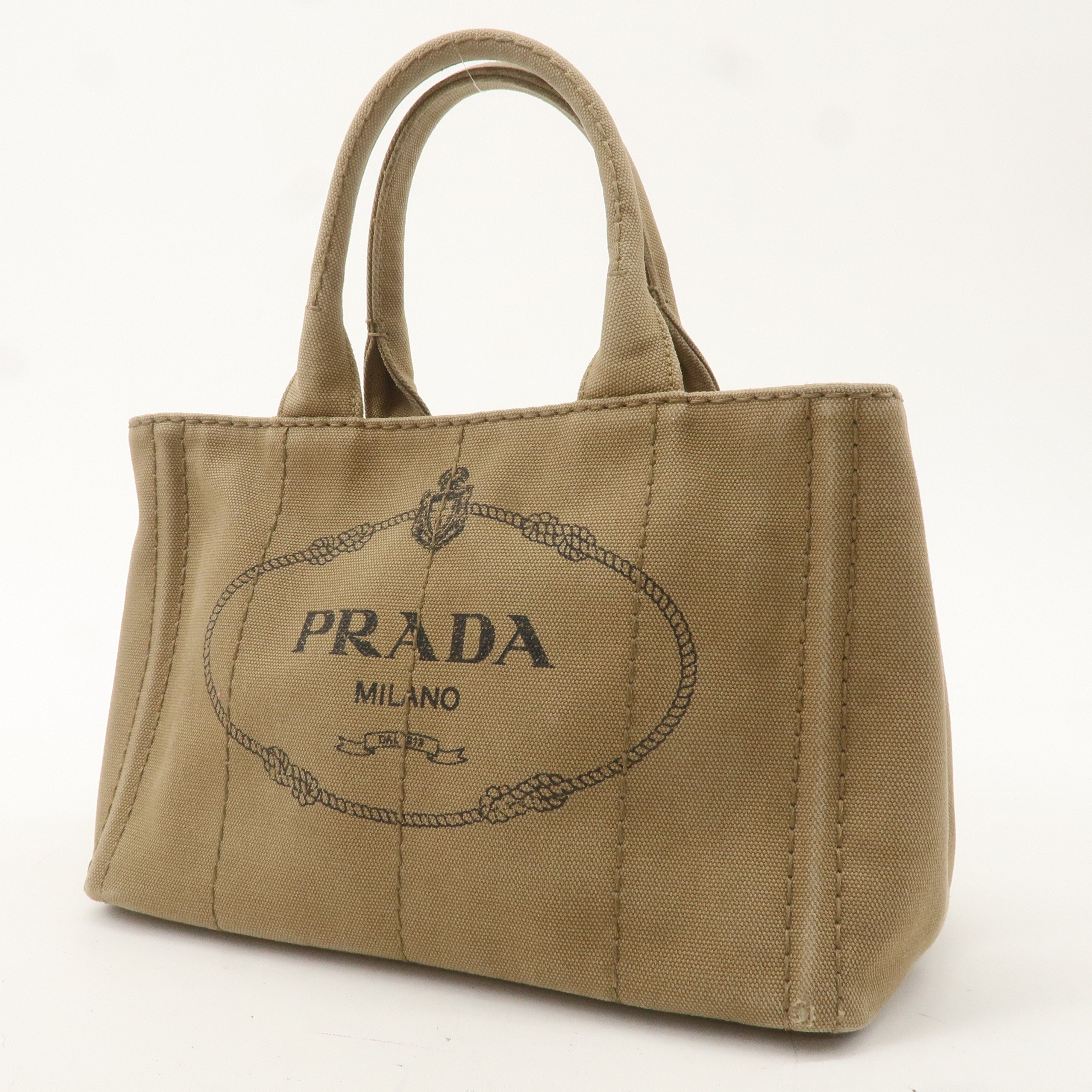 PRADA Logo Canapa Mini Canvas 2Way Shoulder Bag LIght Brown 1BG439