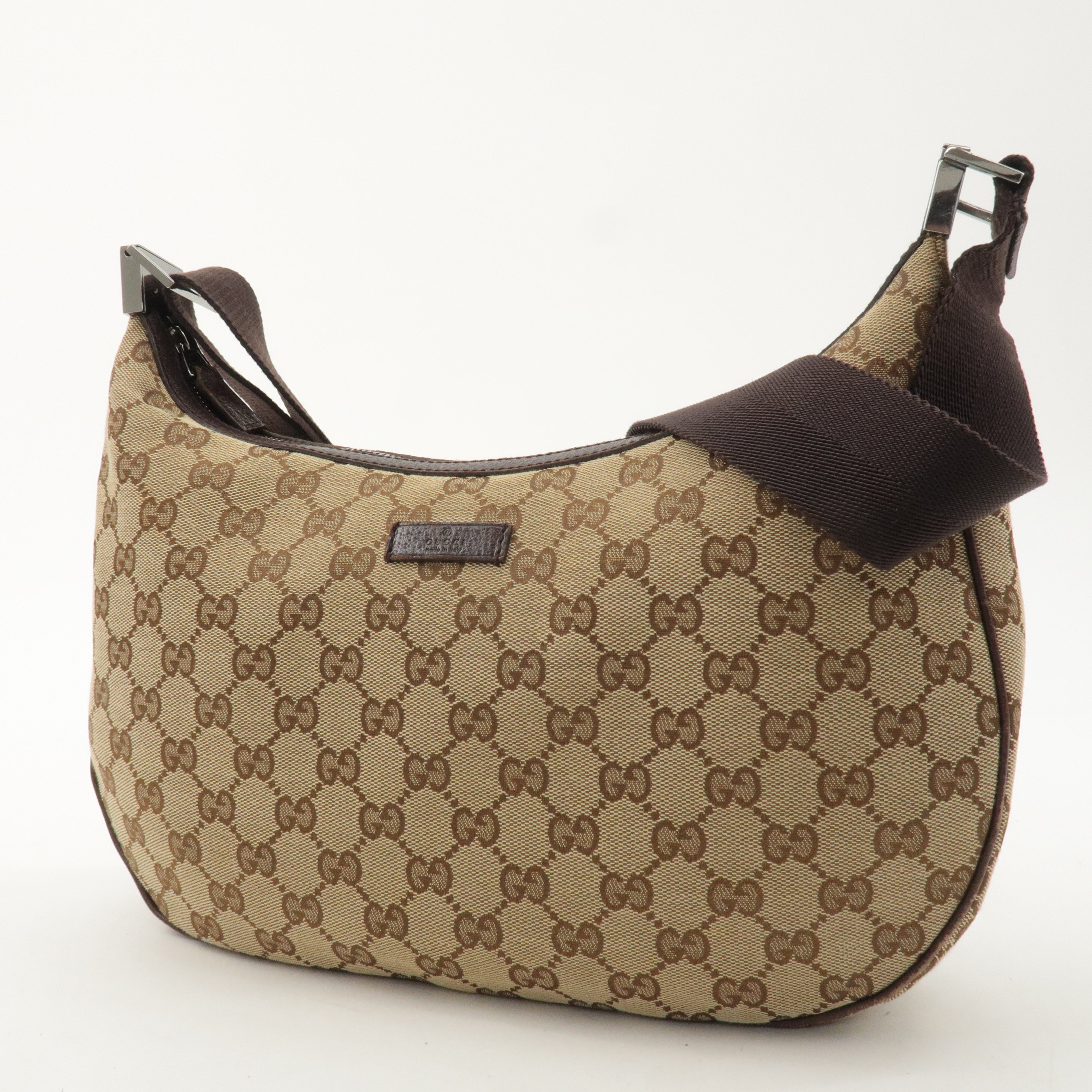 GUCCI GG Canvas Leather Shoulder Bag Beige Brown 122790