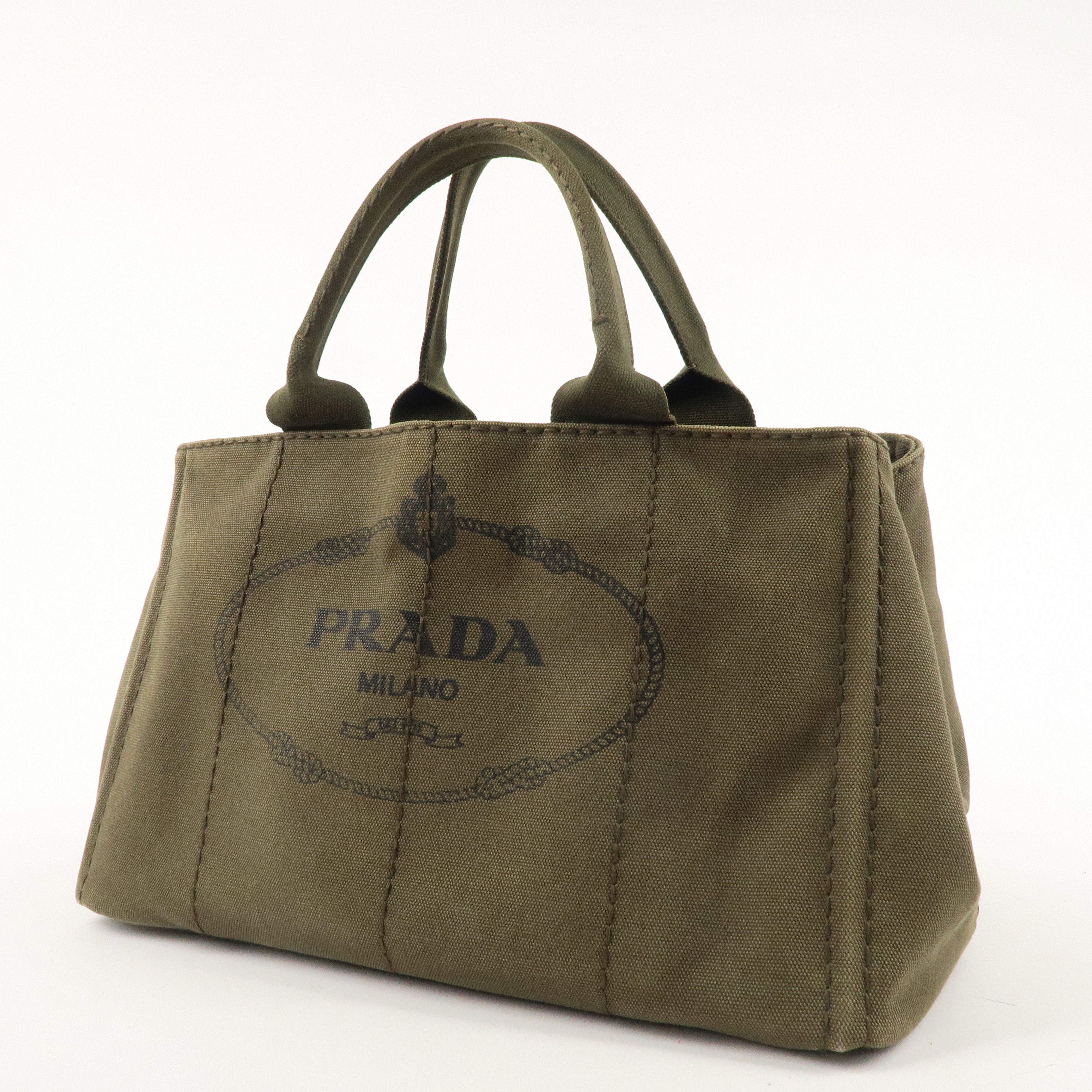 PRADA Logo Canapa Canvas 2way Tote Bag Hand Bag Khaki BN2642