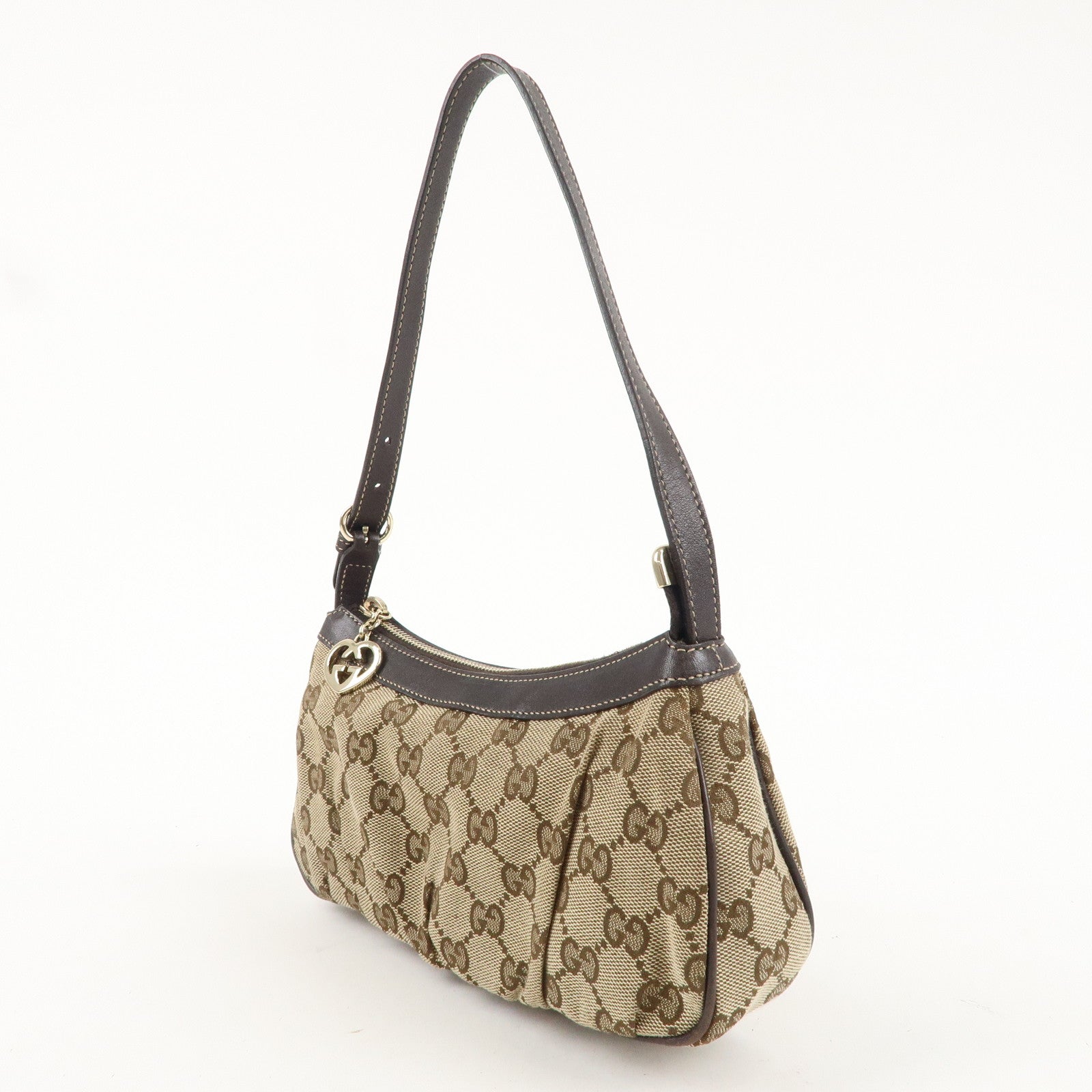 GUCCI Lovely GG Canvas Leather Hand Bag Beige Brown 245938