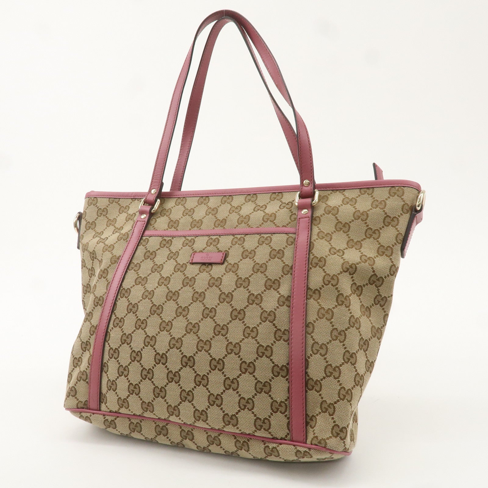 GUCCI GG Canvas Leather Tote Bag Hand Bag Beige Pink 388929