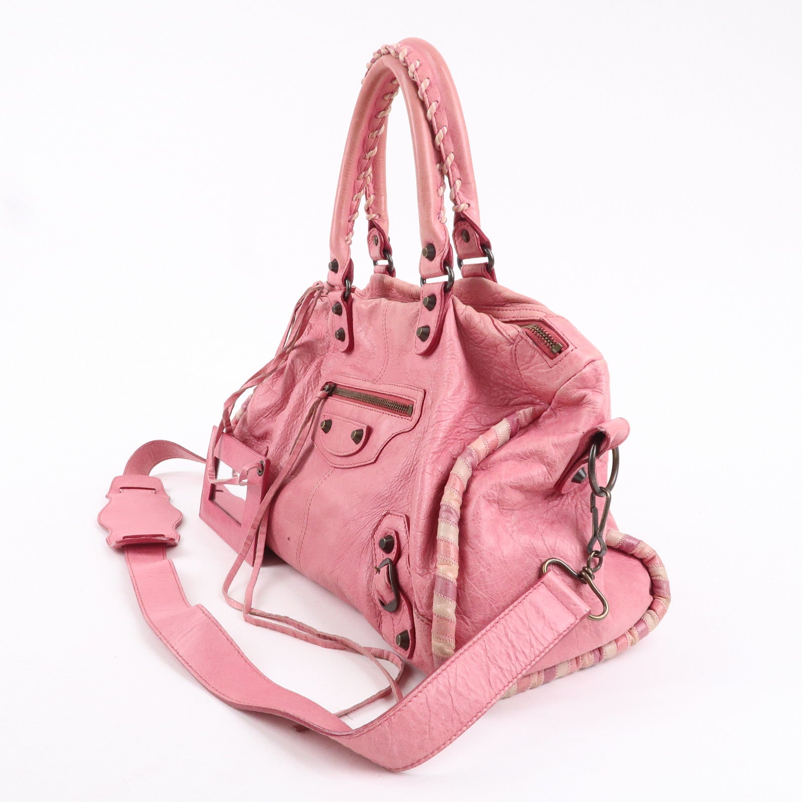 BALENCIAGA The City Leather 2Way Shoulder Hand Bag Pink 246450