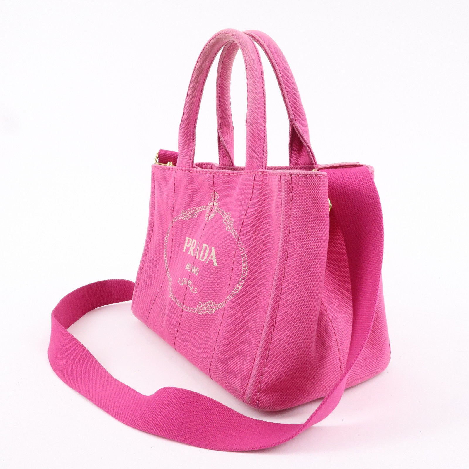 PRADA Logo Canapa Mini Canvas 2Way Bag Tote Bag Pink 1BG439