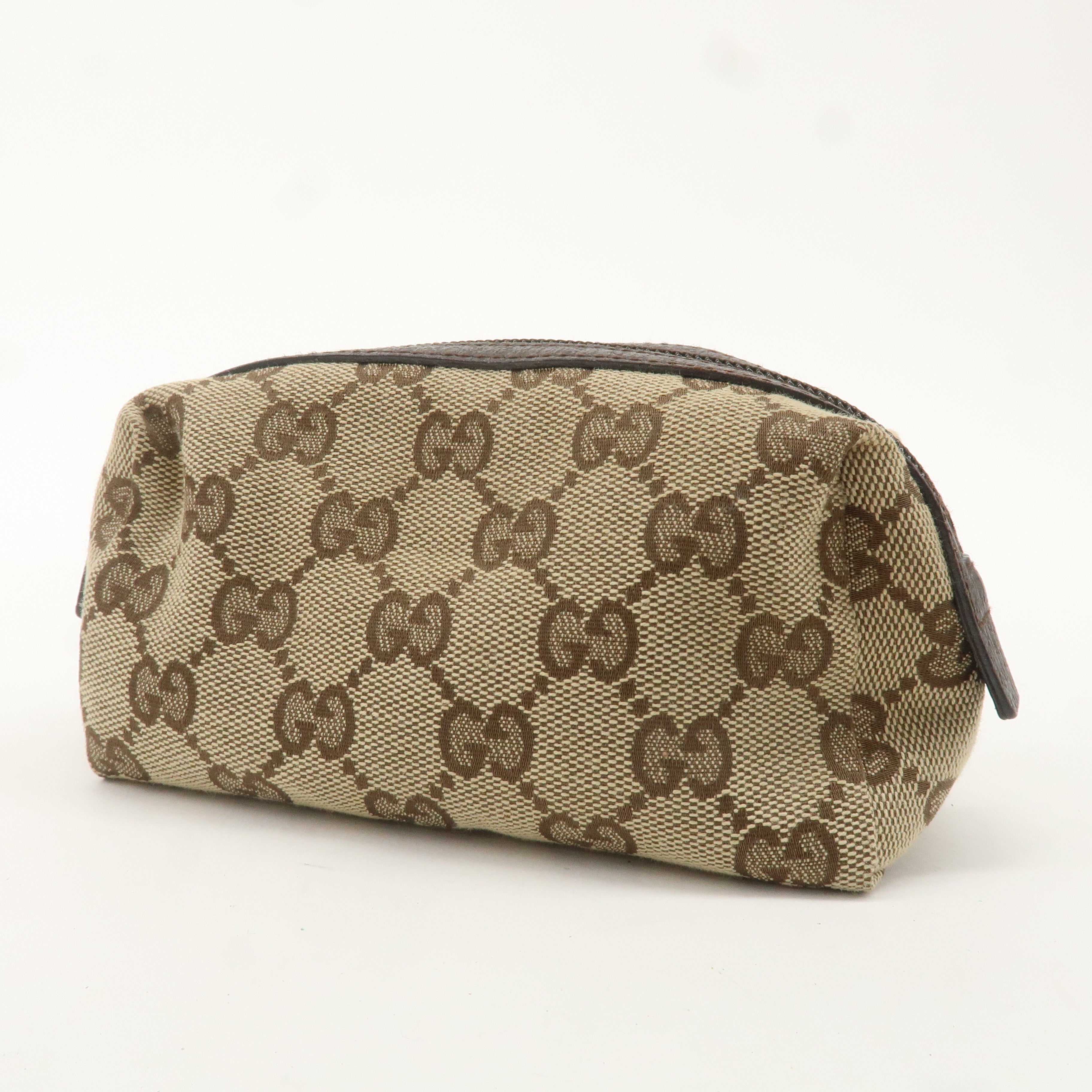 GUCCI Set of 2 GG Canvas Leather Cosmetic Pouch Beige Brown 29596