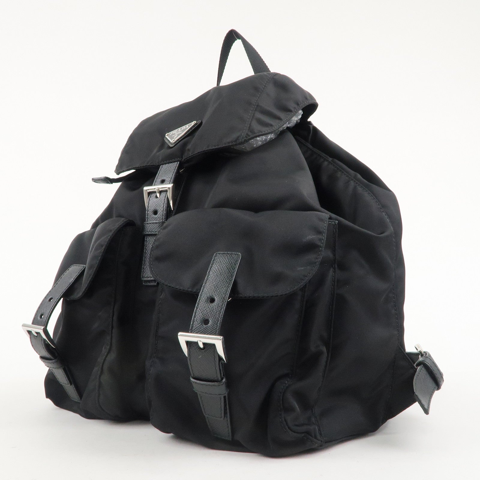 PRADA Logo Nylon Leather Back Pack Ruck Sack NERO Black 1BZ811