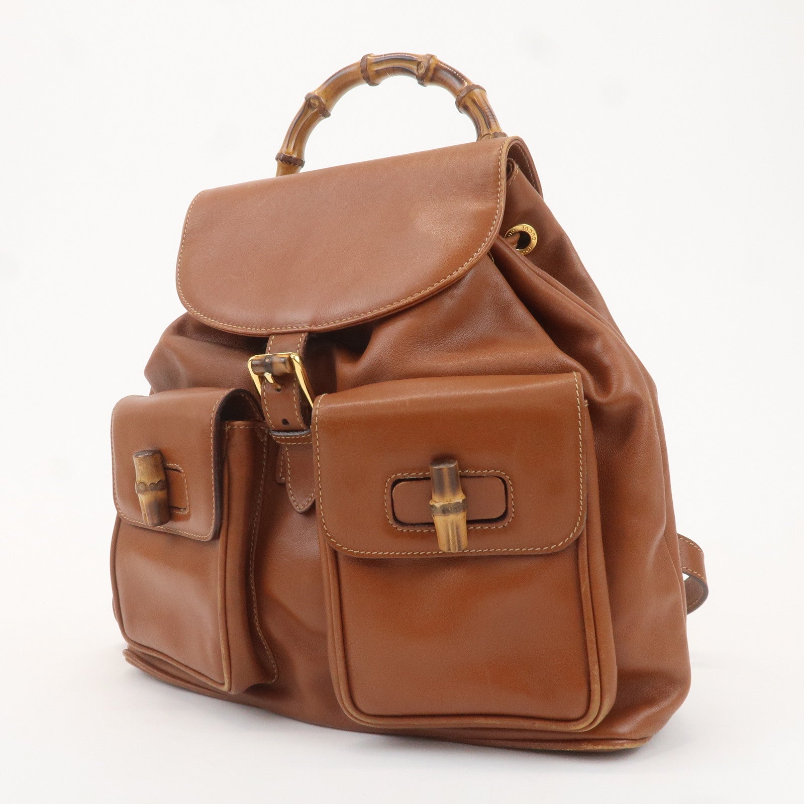 GUCCI Bamboo Leather Back Pack Brown 003.2058.0016