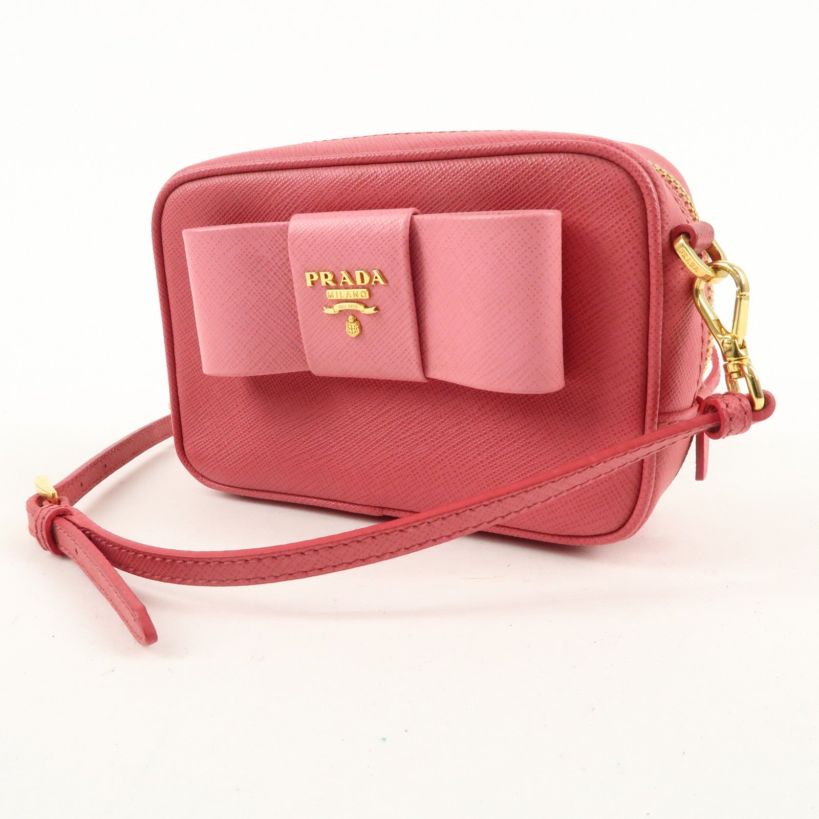 PRADA Logo Saffiano Leather Ribbon Shoulder Bag Pink 1N1674