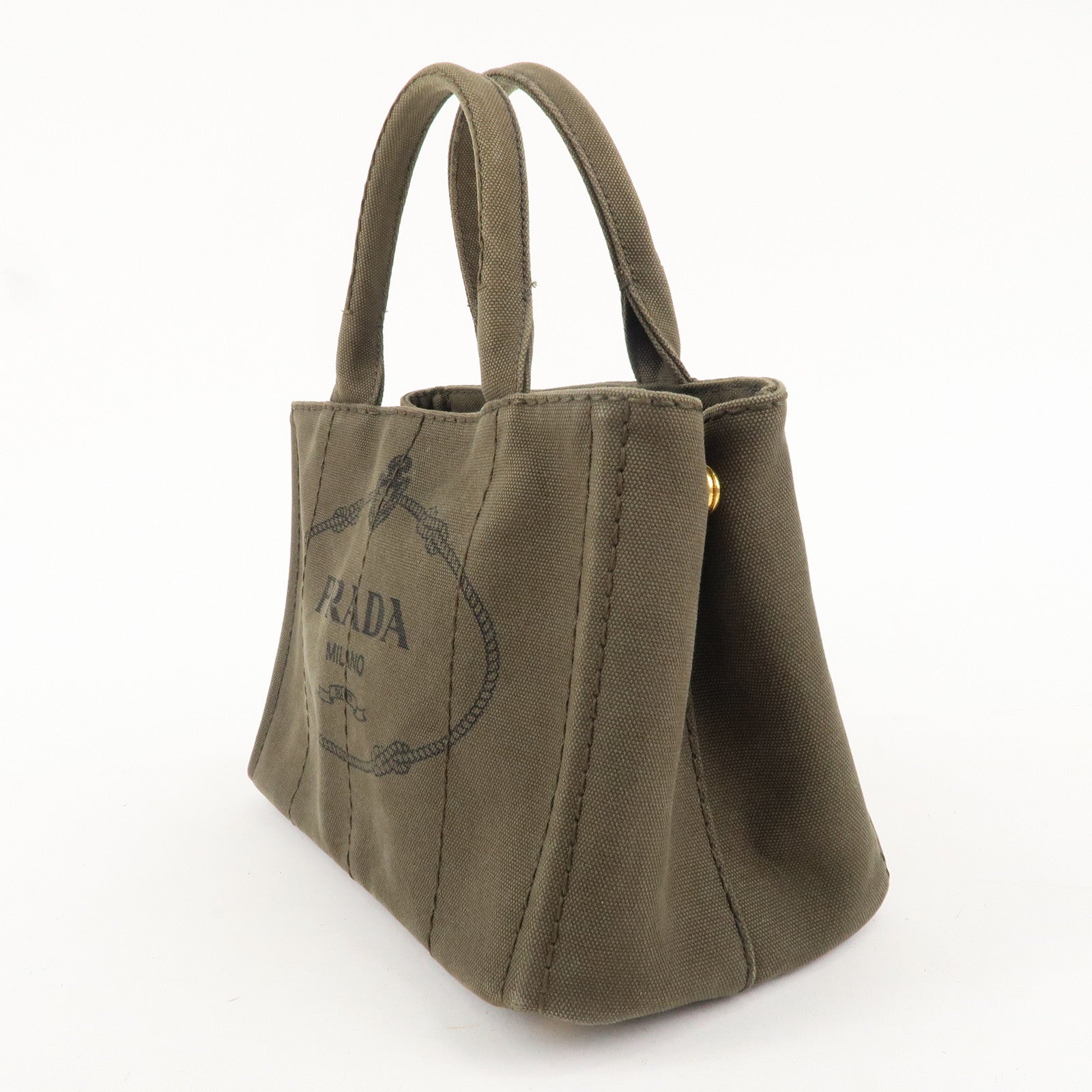 PRADA Logo Canapa Mini Canvas 2Way Bag Hand Bag Khaki B2439G