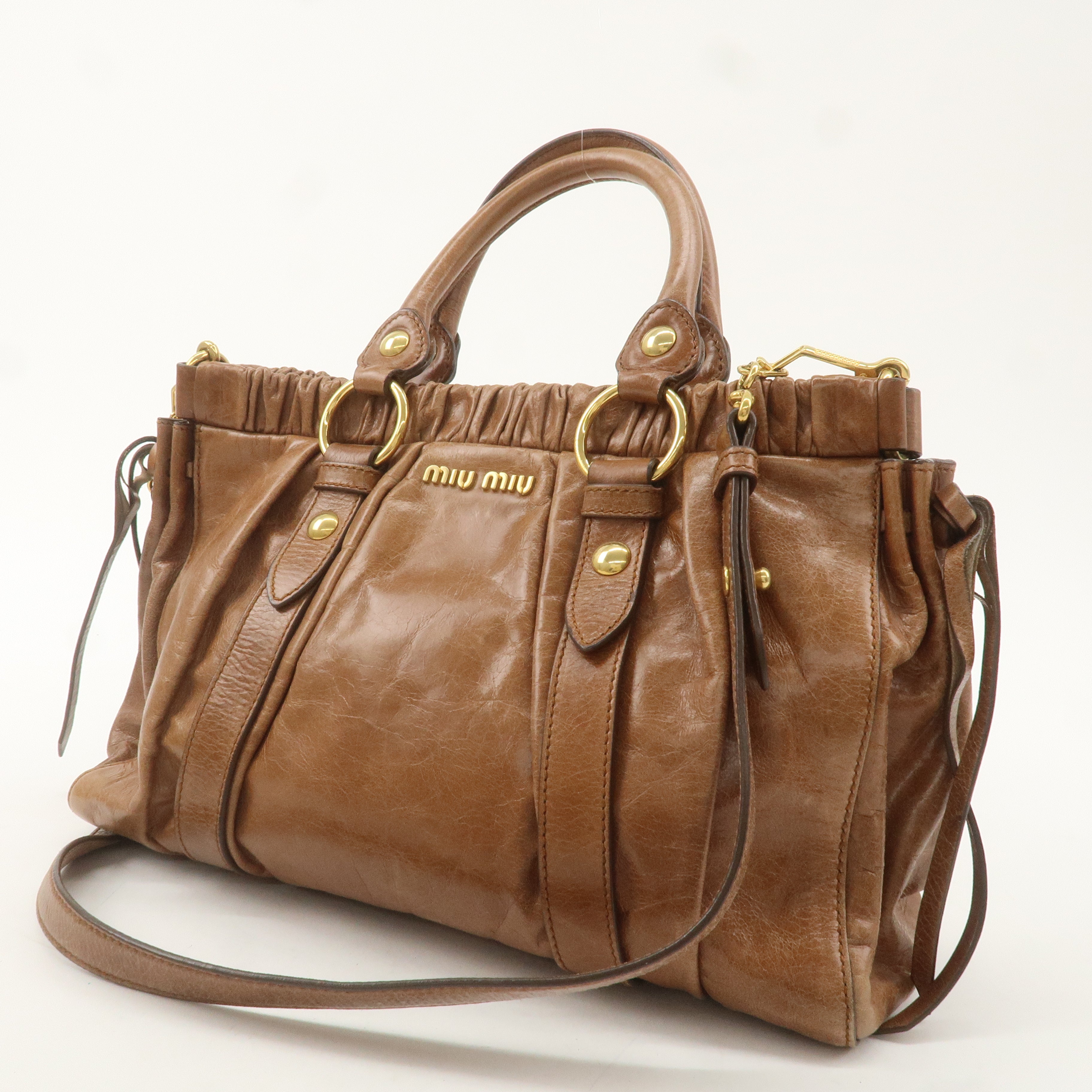 MIU MIU Leather 2Way Shoulder Bag Hand Bag Brown