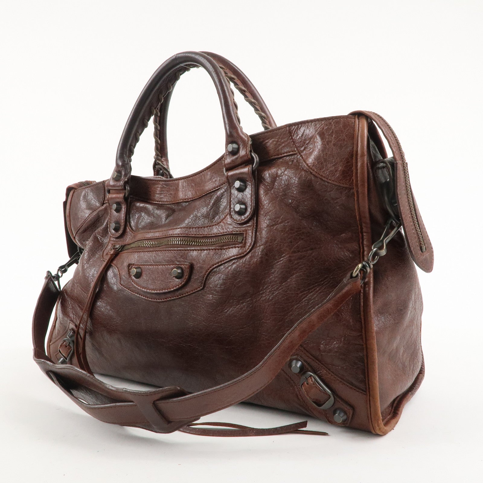 BALENCIAGA The City Leather 2Way Hand Bag Brown 115748