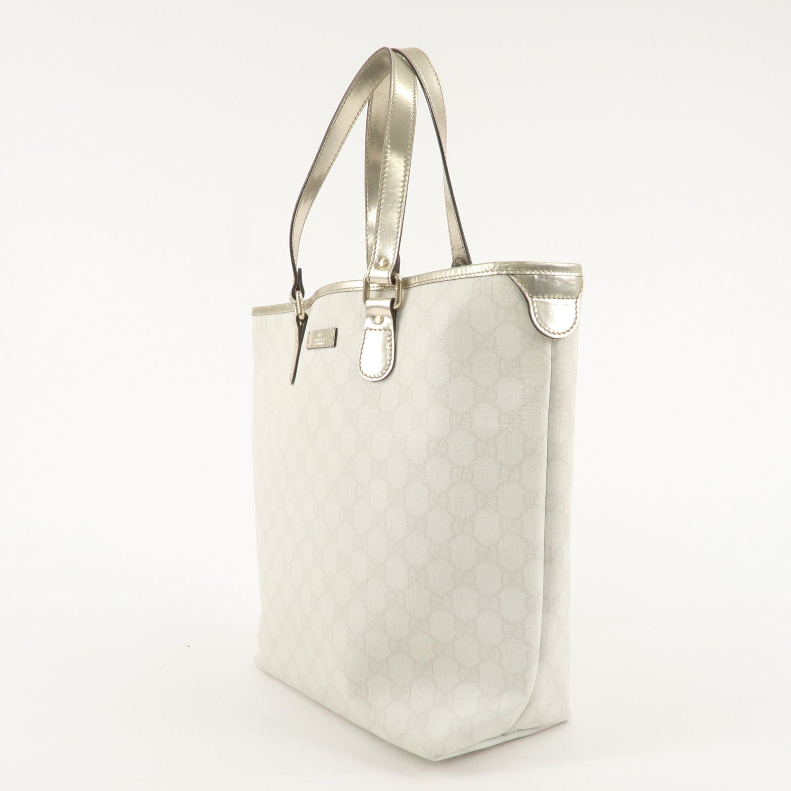 GUCCI GG Supreme Leather Tote Bag Hand Bag Ivory Silver 189896