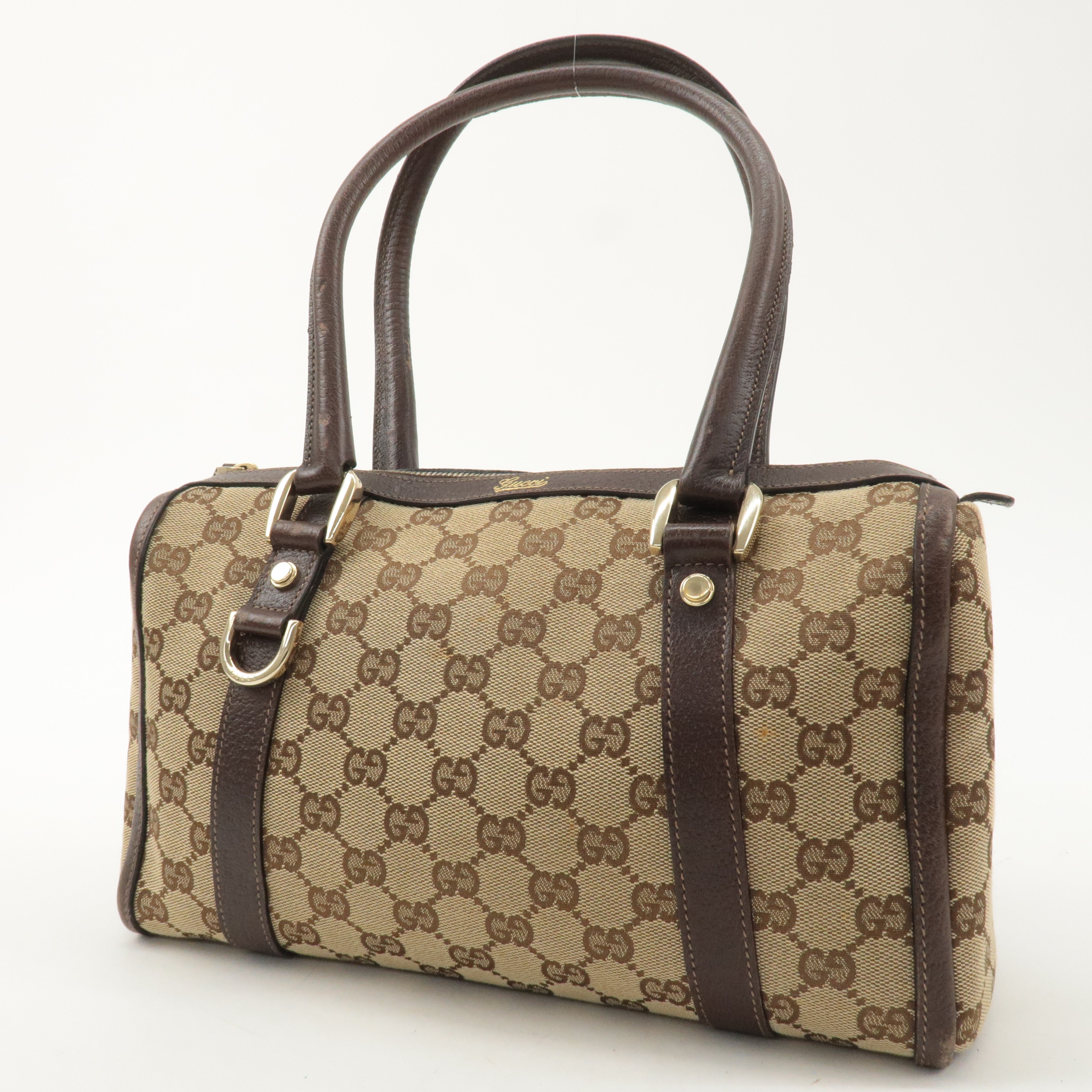 GUCCI Abbey GG Canvas Leather Boston Bag Beige Brown 130942