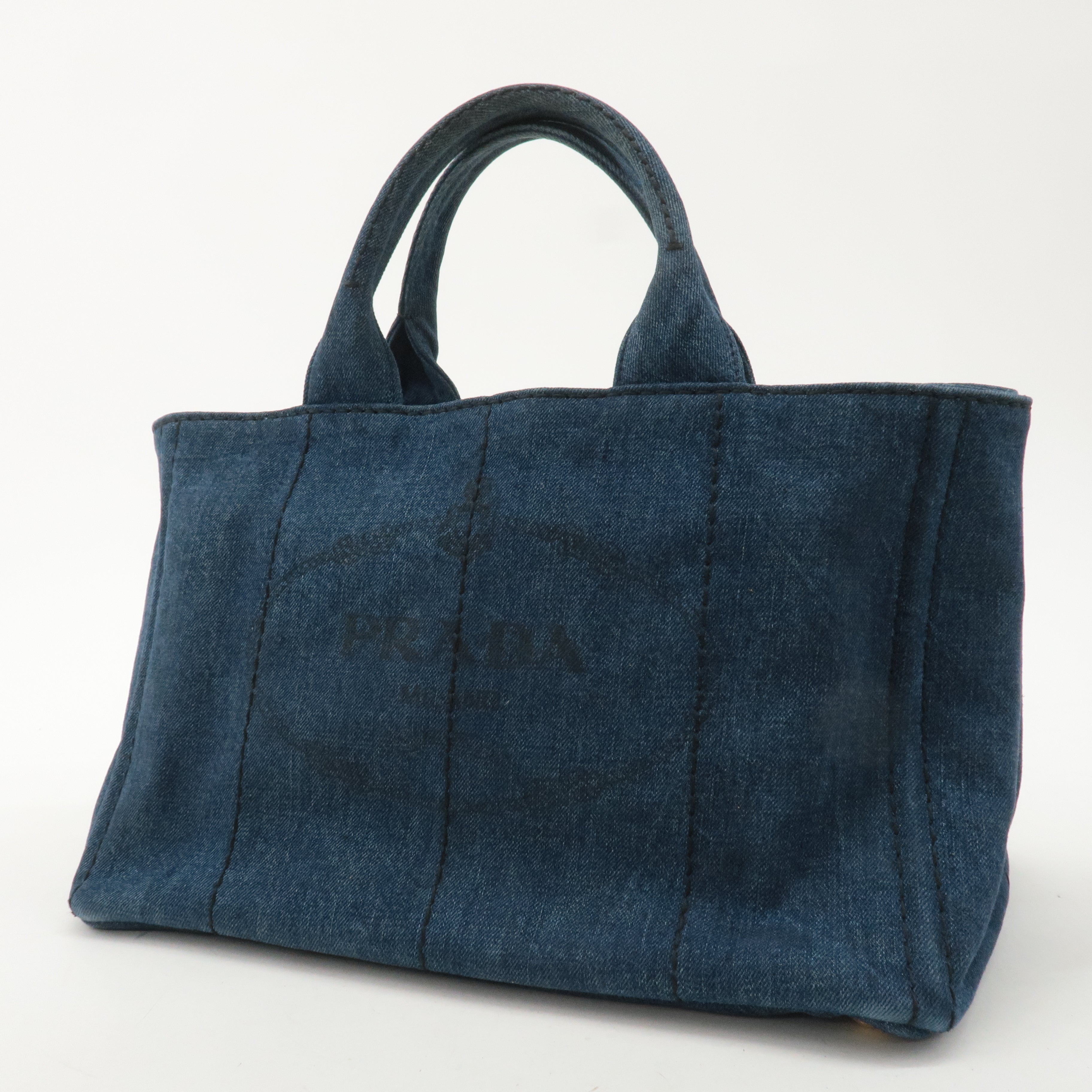 PRADA Logo Canapa Denim 2Way Bag Tote Bag Hand Bag Blue B1877G