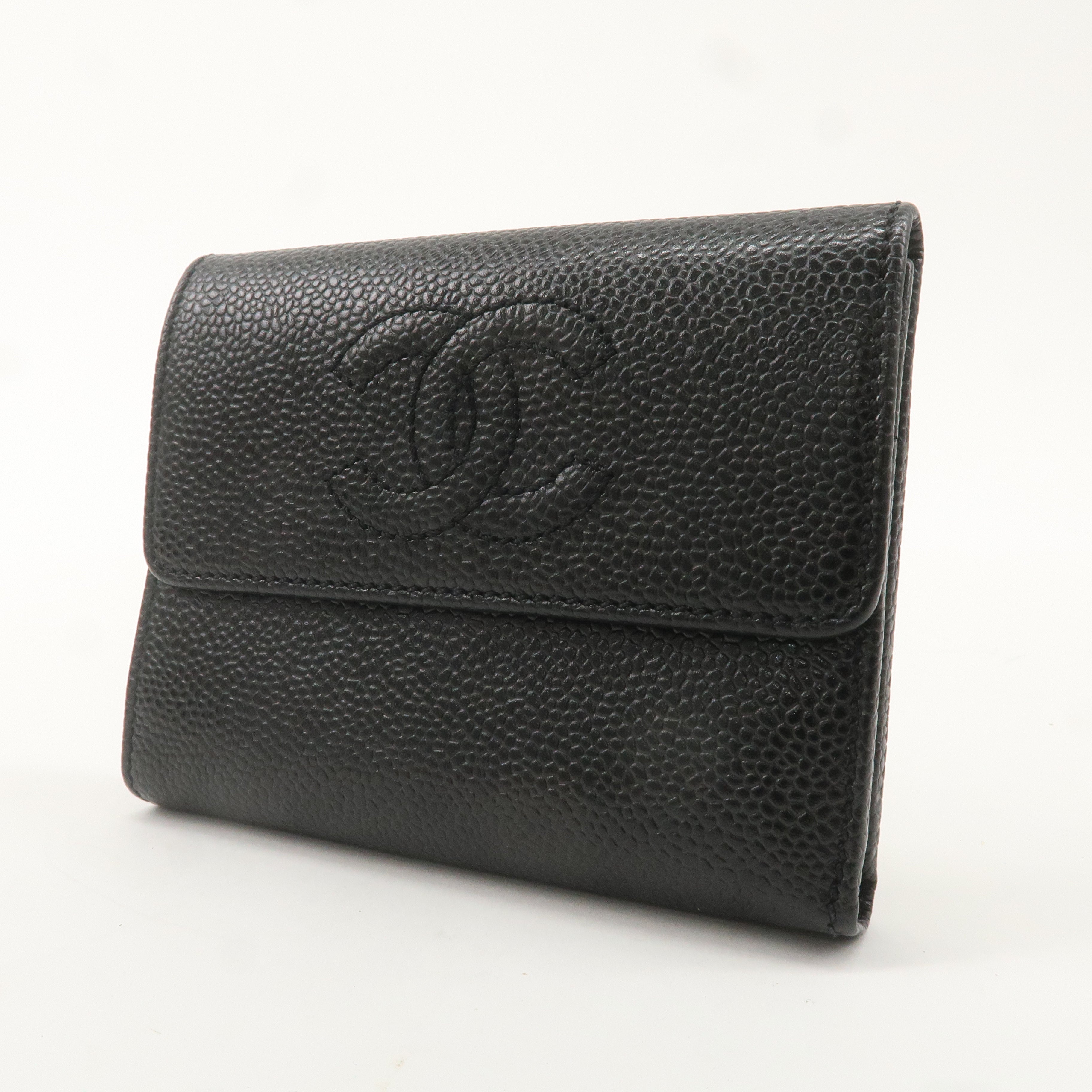 CHANEL Caviar Skin Coco Mark Tri-fold Wallet Black A13226