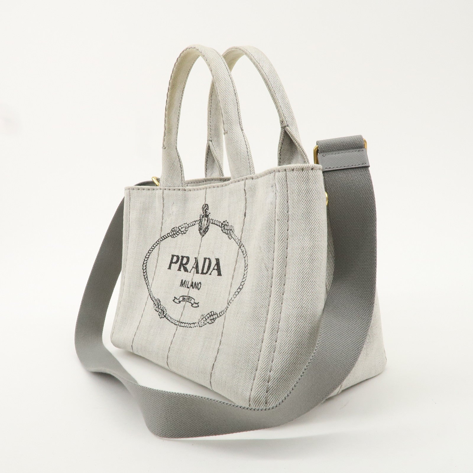 PRADA Logo Canapa Mini Canvas 2Way Tote Bag Hand Bag Gray