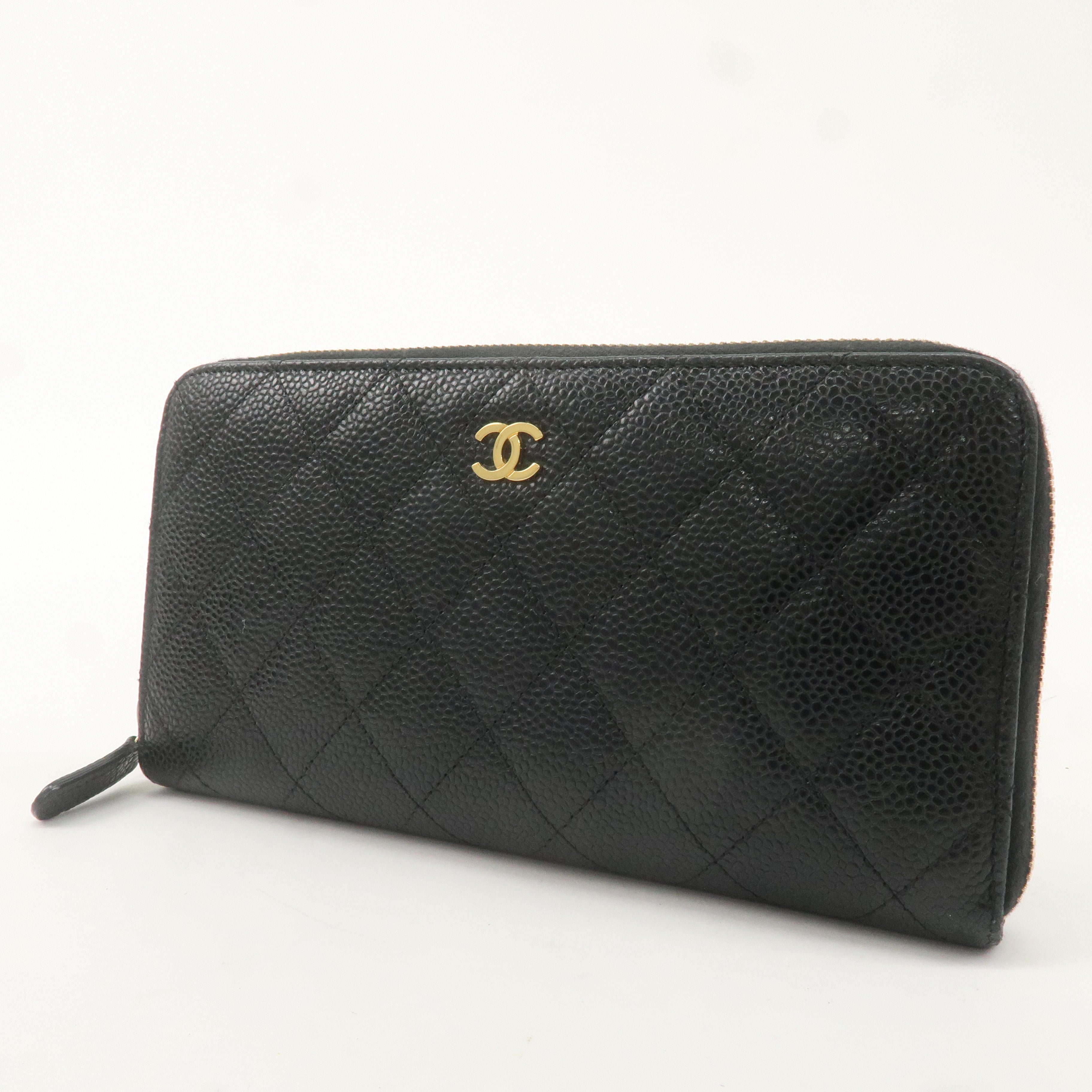 CHANEL Caviar Skin Coco Mark Matelasse Long Wallet Black A50097