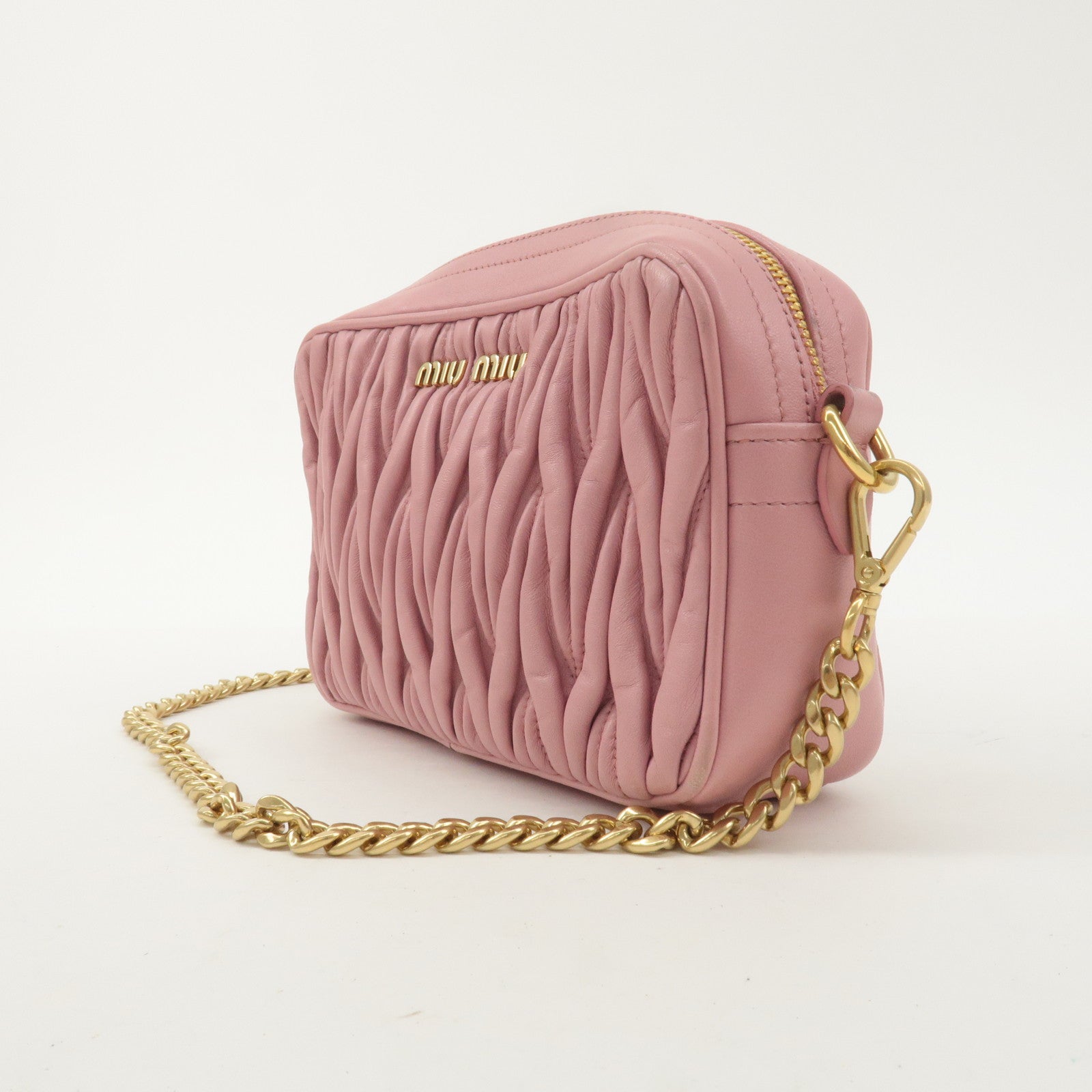 MIU MIU Matelasse Leather Chain Shoulder Bag Pink