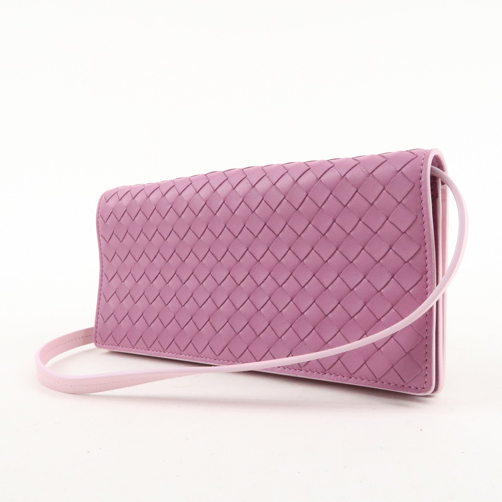 BOTTEGA VENETA Intrecciato Leather Shoulder Wallet Pink