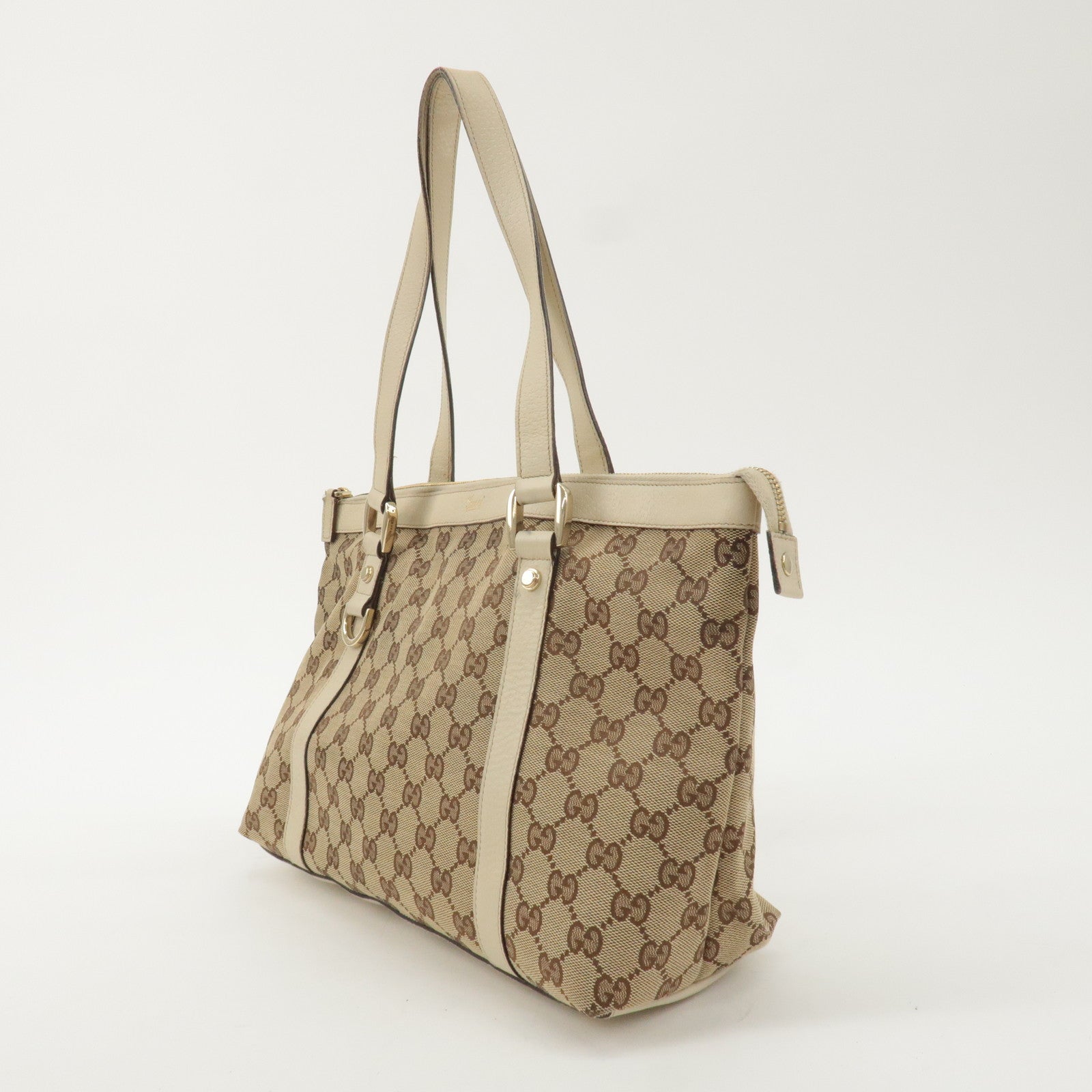 GUCCI Abbey GG Canvas Leather Tote Bag Beige Ivory 141470