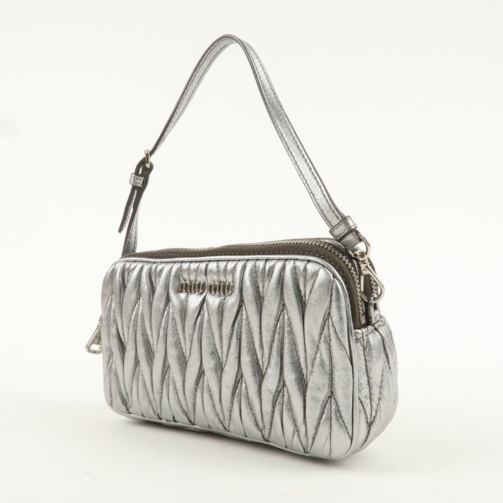 Miu Miu Matelasse Leather Mini Bag Accessory Small Pouch Silver