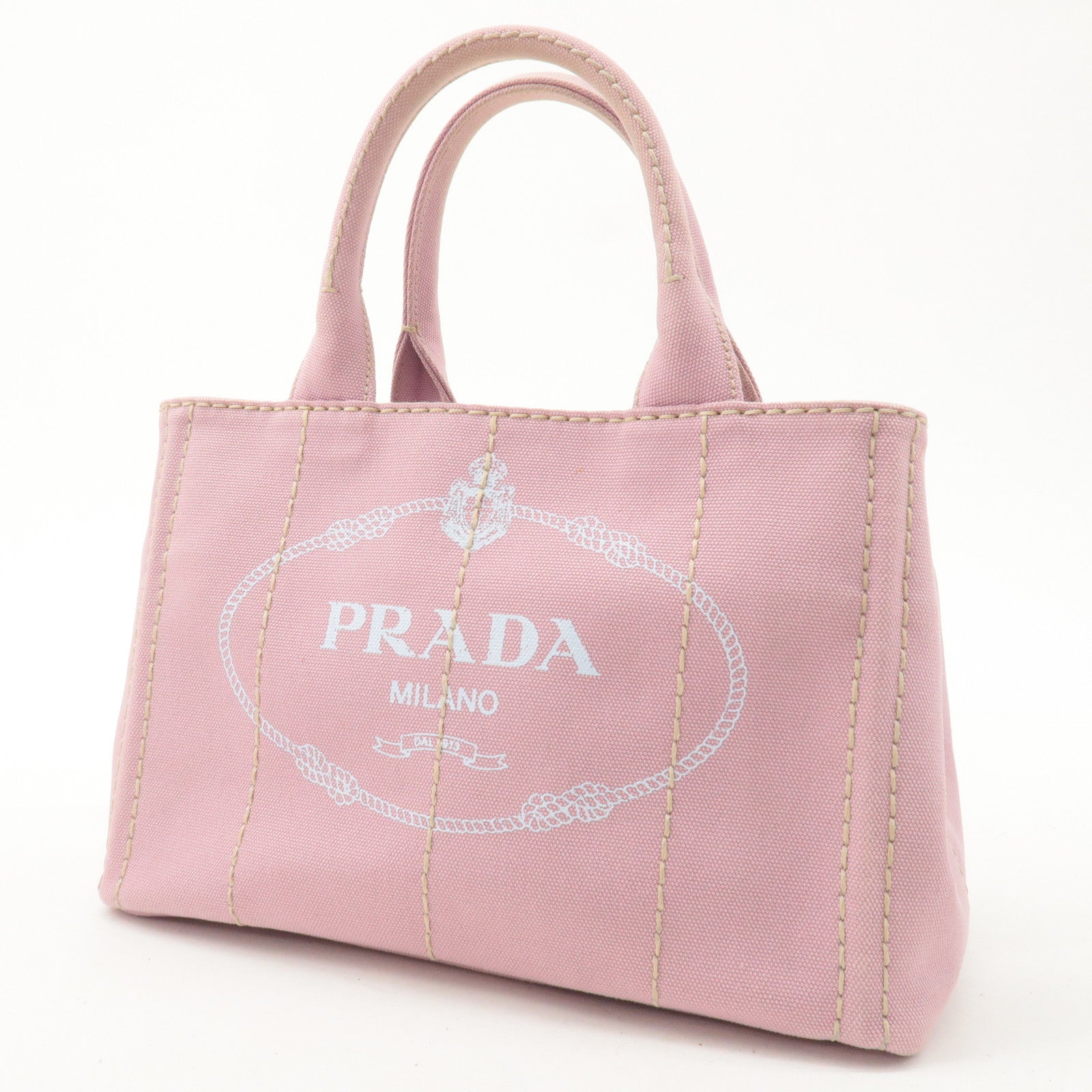 PRADA Logo Canapa Mini Canvas 2Way Bag Tote Bag Pink 1BG439