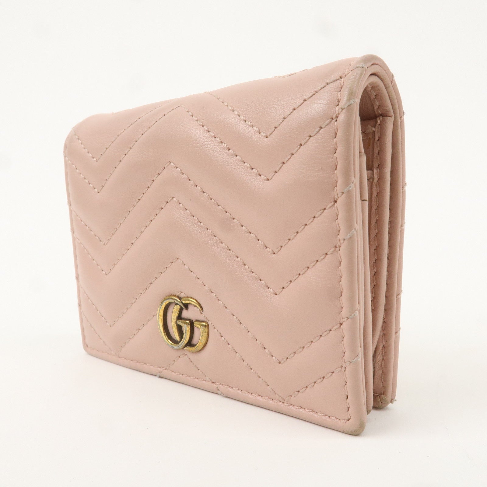 GUCCI Marmont Leather Bifold Small Wallet Pink Beige 466492