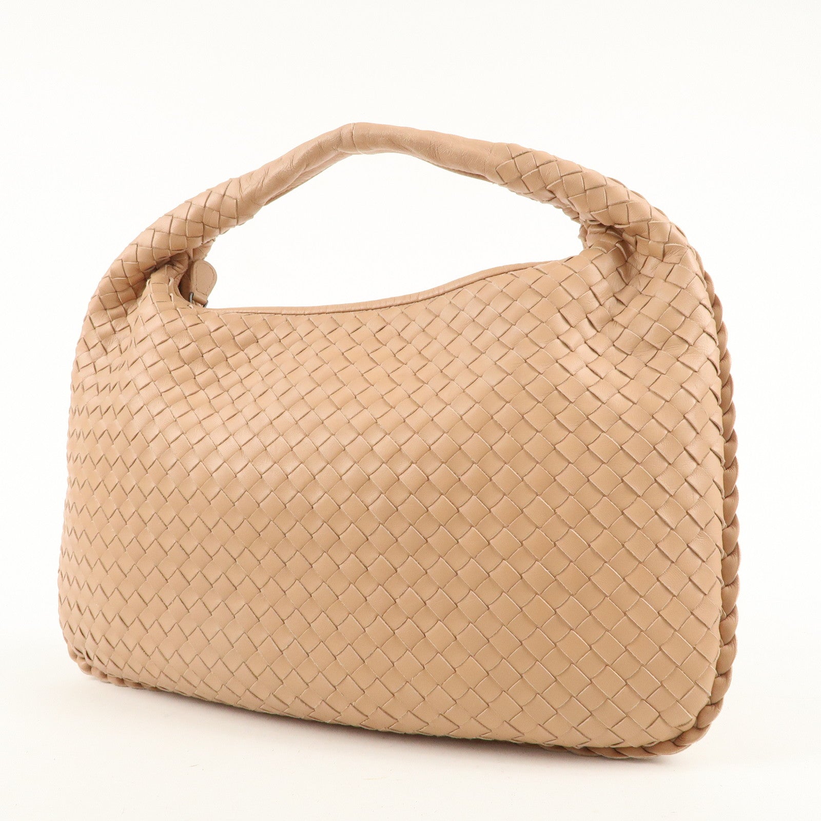 BOTTEGA VENETA Hobo Intrecciato Leather Shoulder Bag Pink Beige