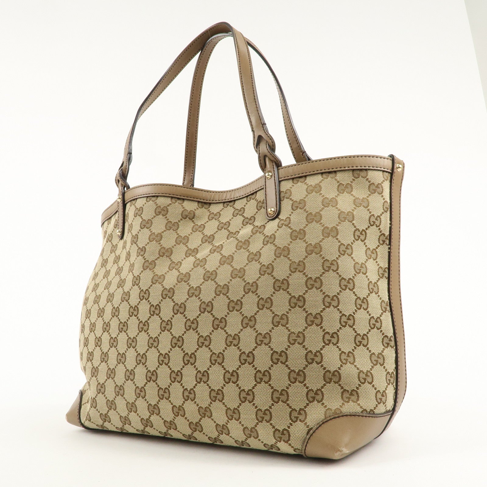 GUCCI GG Canvas Leather Tote Bag Shoulder Bag Beige 247209