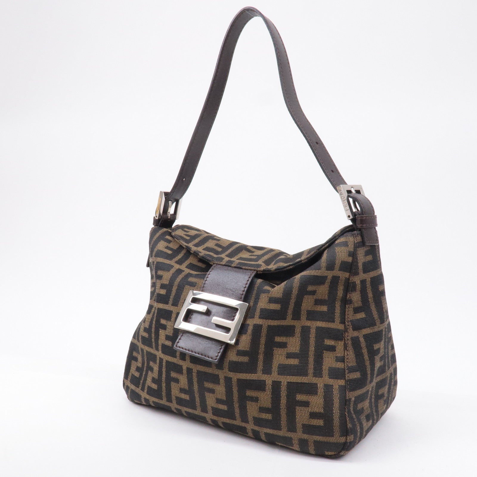 FENDI Zucca Canvas Leather Shoulder Bag Brown Black 26462