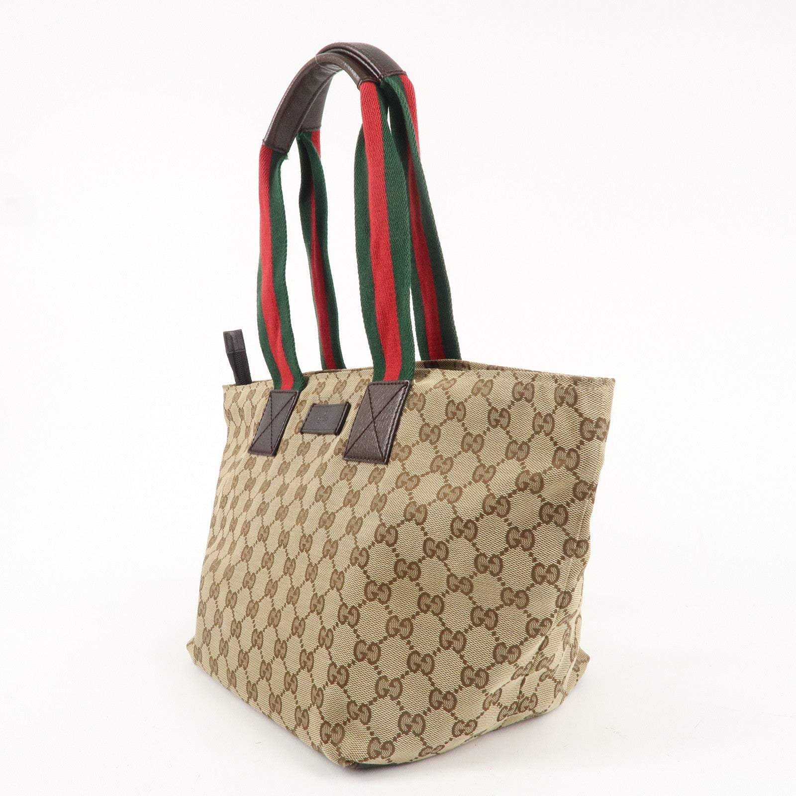 GUCCI Sherry GG Canvas Leather Tote Bag Beige Brown 131230