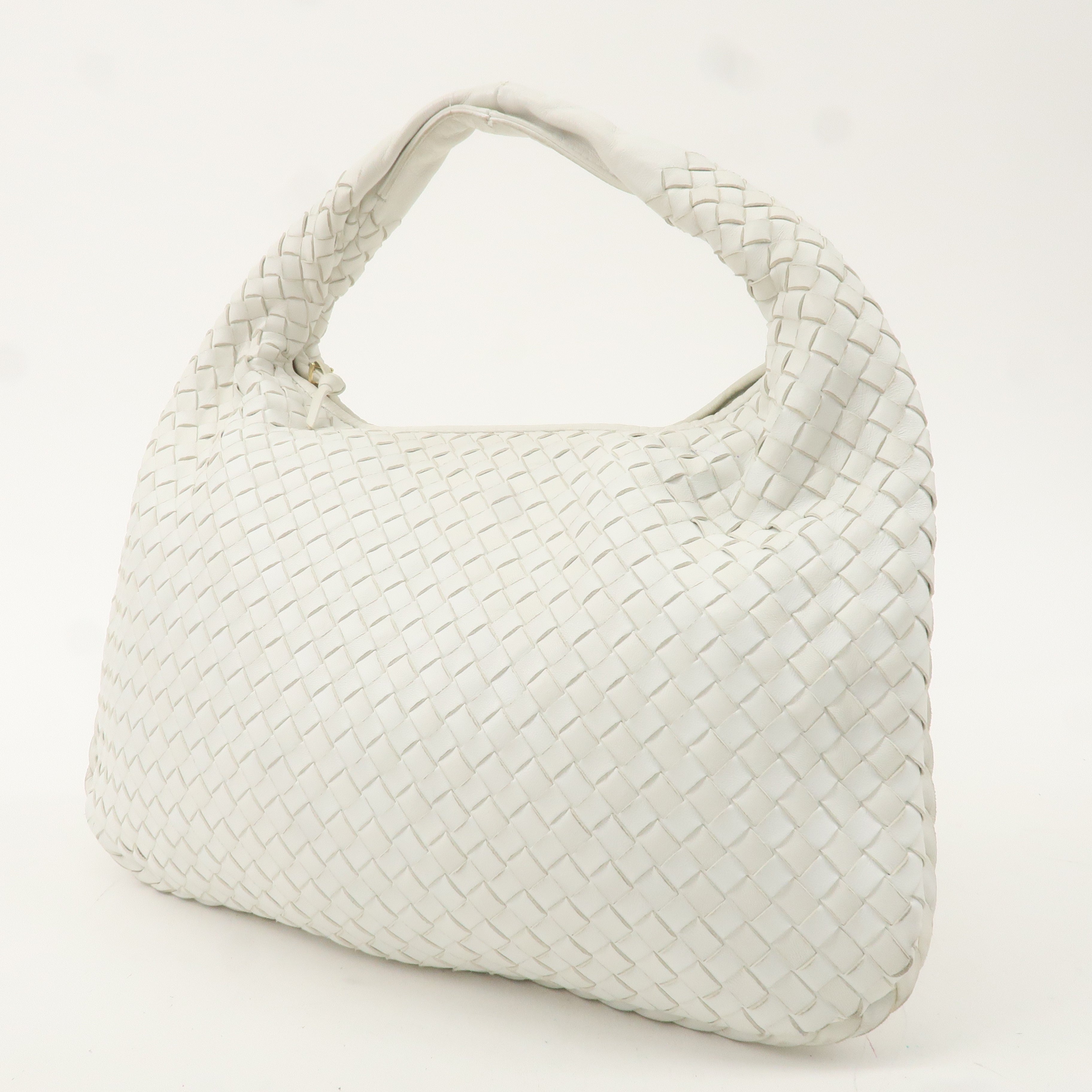 BOTTEGA VENETA Hobo Intrecciato Leather Shoulder Bag White 115653