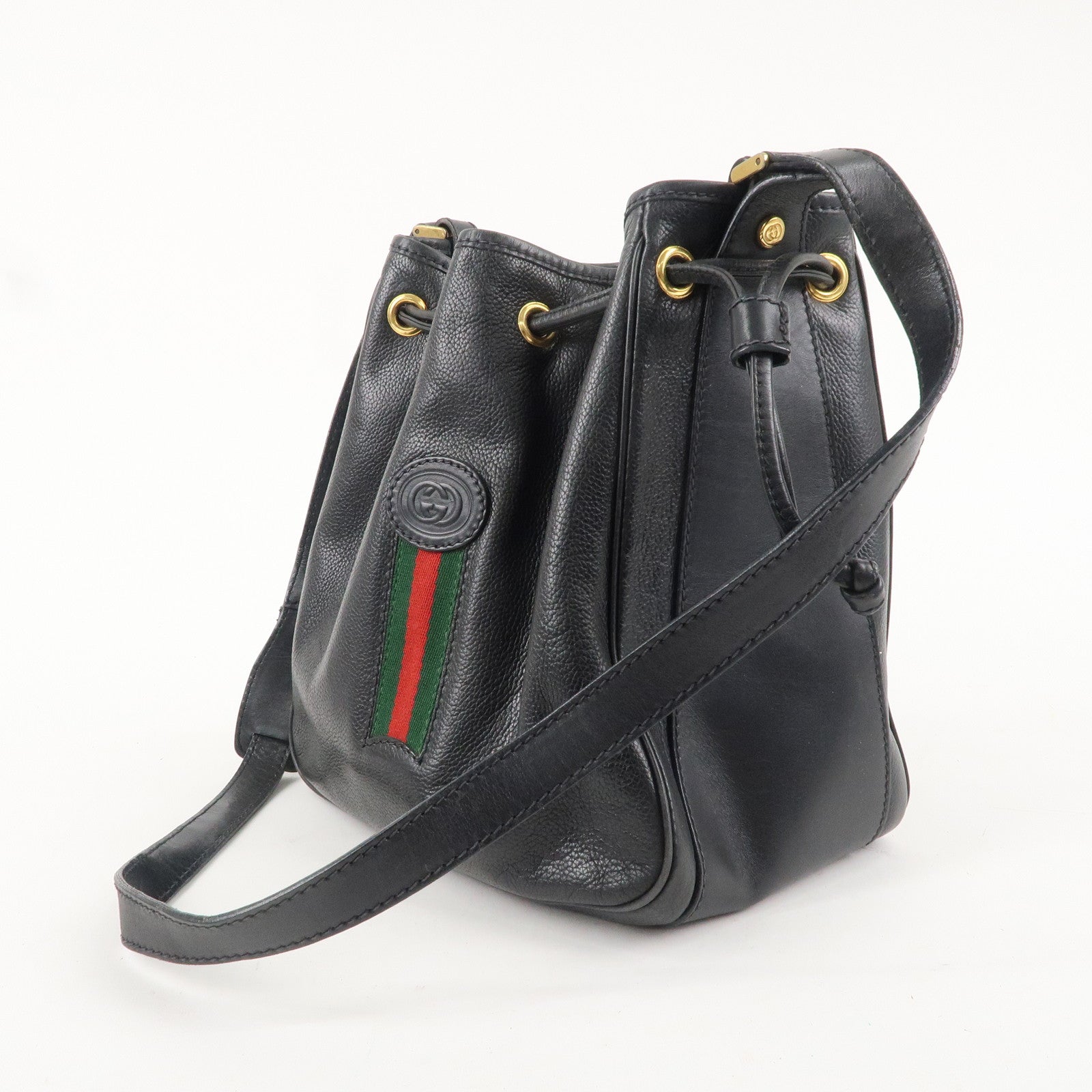 GUCCI Old Gucci Sherry Leather Shoulder Bag Black 001.105.0913