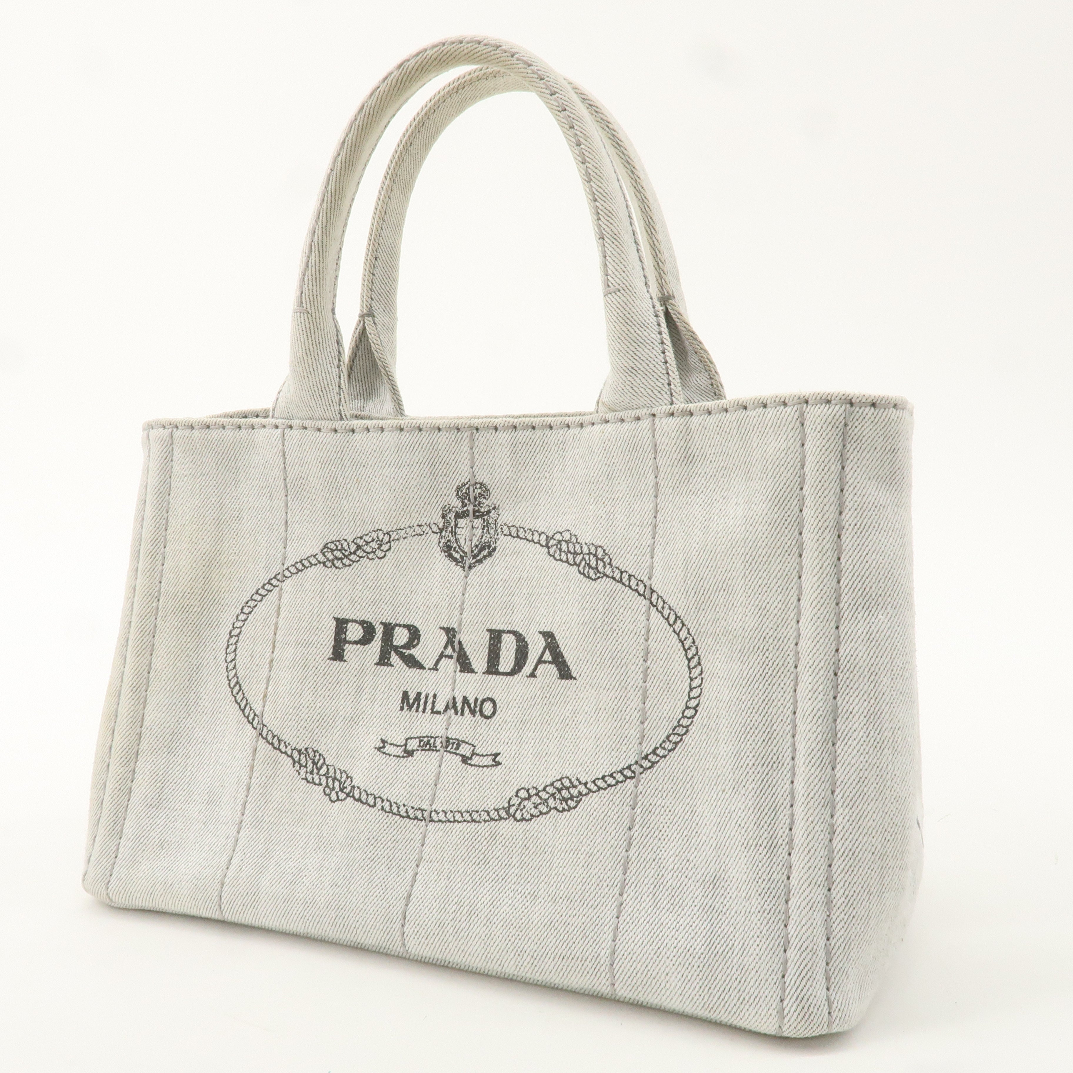 PRADA Canapa Mini Canvas 2Way Bag Hand Bag Gray 1BG439